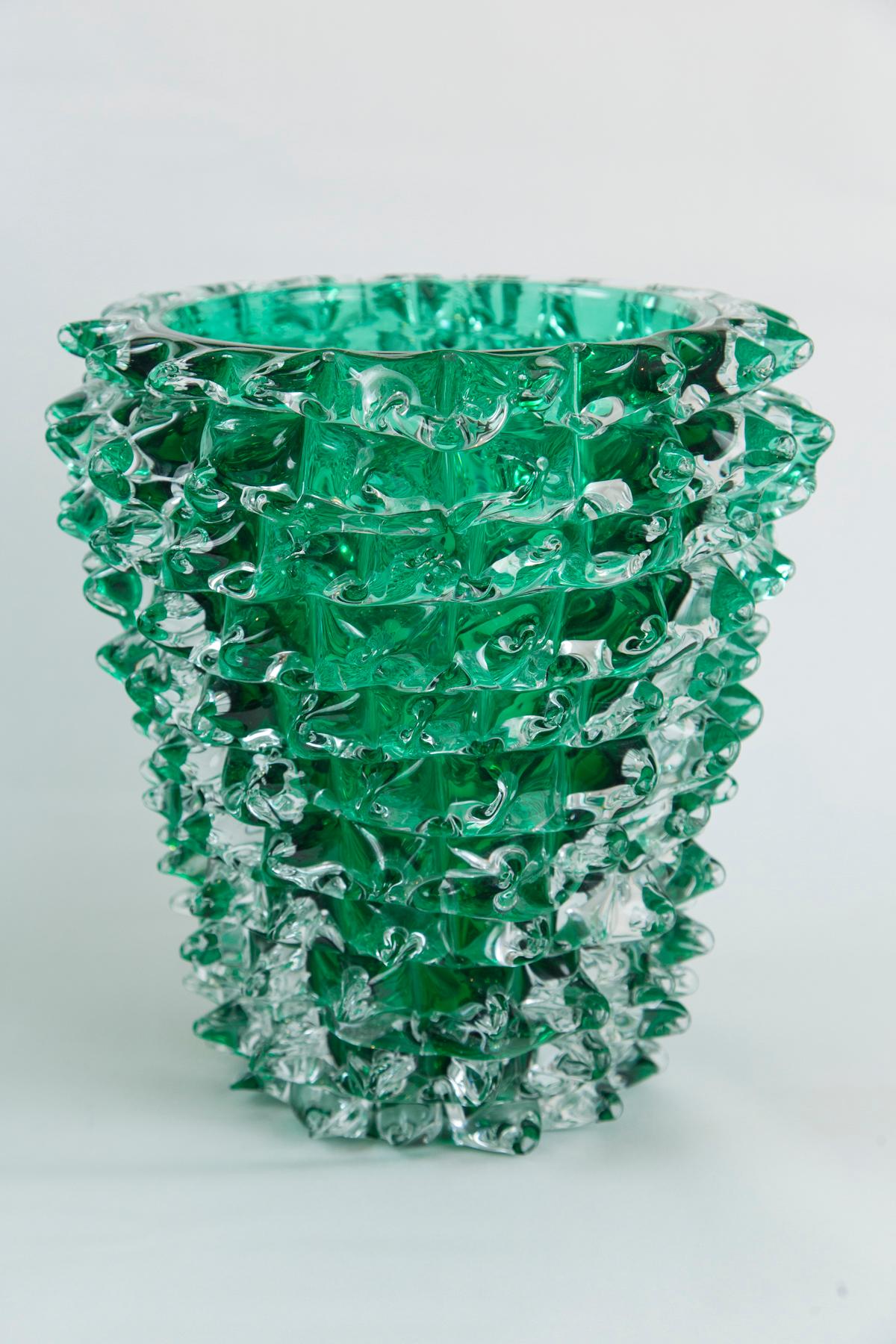 Italian Paolo Crepax Murano Green Glass Vase For Sale