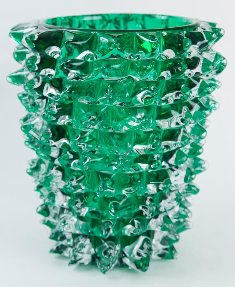 Paolo Crepax Murano Green Glass Vase For Sale 2
