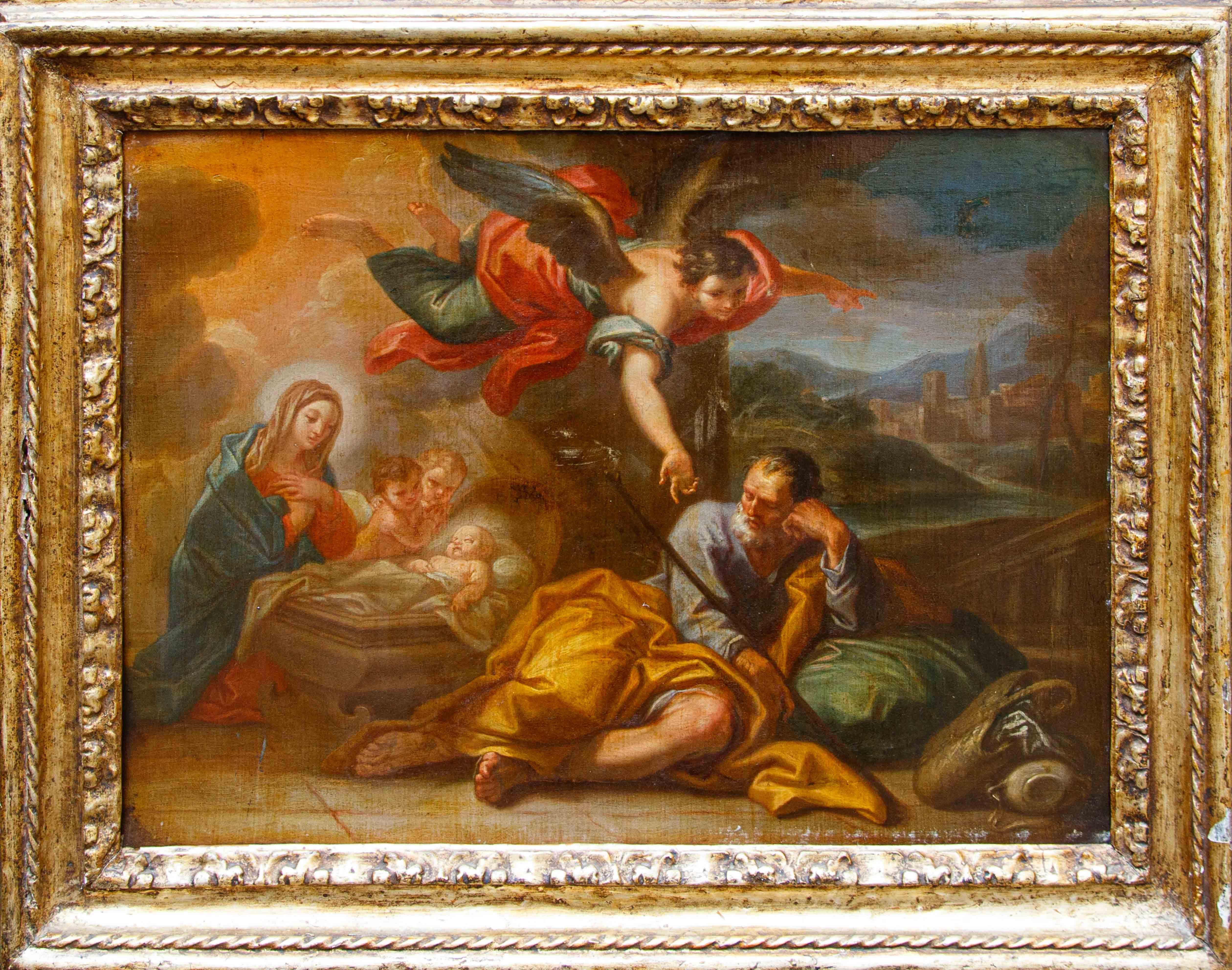Figurative Painting di Paolo de Matteis - Paolo De Matteis (Piano Vetrale 1662 - Napoli 1728), attr., Sogno di Giuseppe