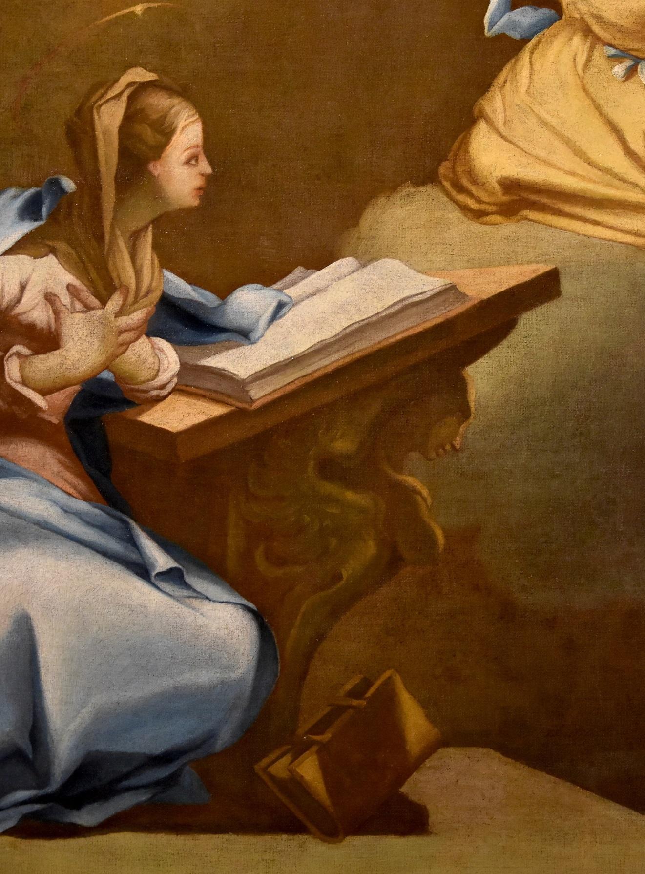 Annunciation De Matteis Paint Oil on canvas Old master 17/18th Century Leonardo - Old Masters Painting by Paolo De Matteis (Piano Vetrale, 1662 - Naples, 1728)