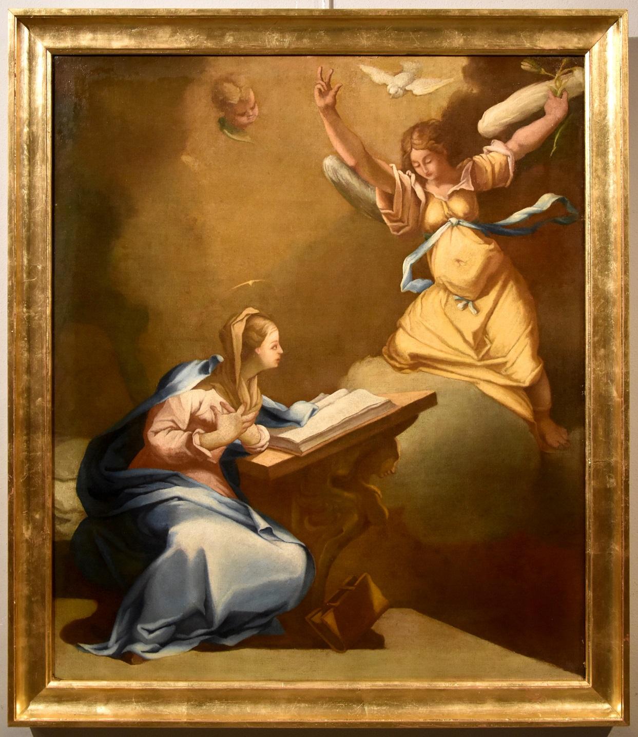 Annunciation De Matteis Paint Oil on canvas Old master 17/18th Century Leonardo - Painting by Paolo De Matteis (Piano Vetrale, 1662 - Naples, 1728)