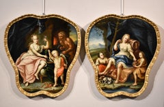 Antique Pair Venus Diana De Matteis 18th Century Oil on canvas Old master Italy Quality