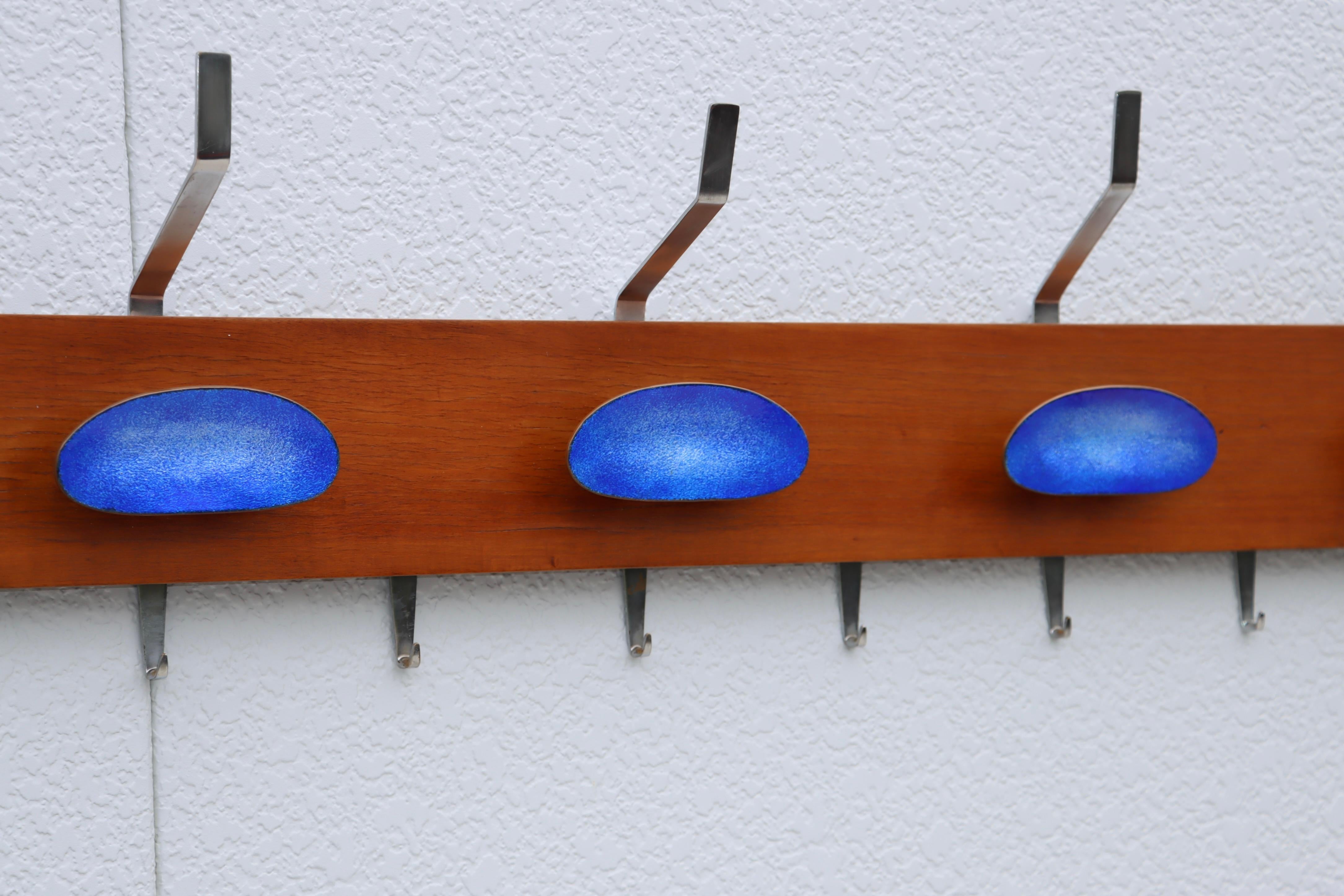 Paolo De Poli Attributed Enamel and Walnut Wall Mounted Coat Rack For Sale 4