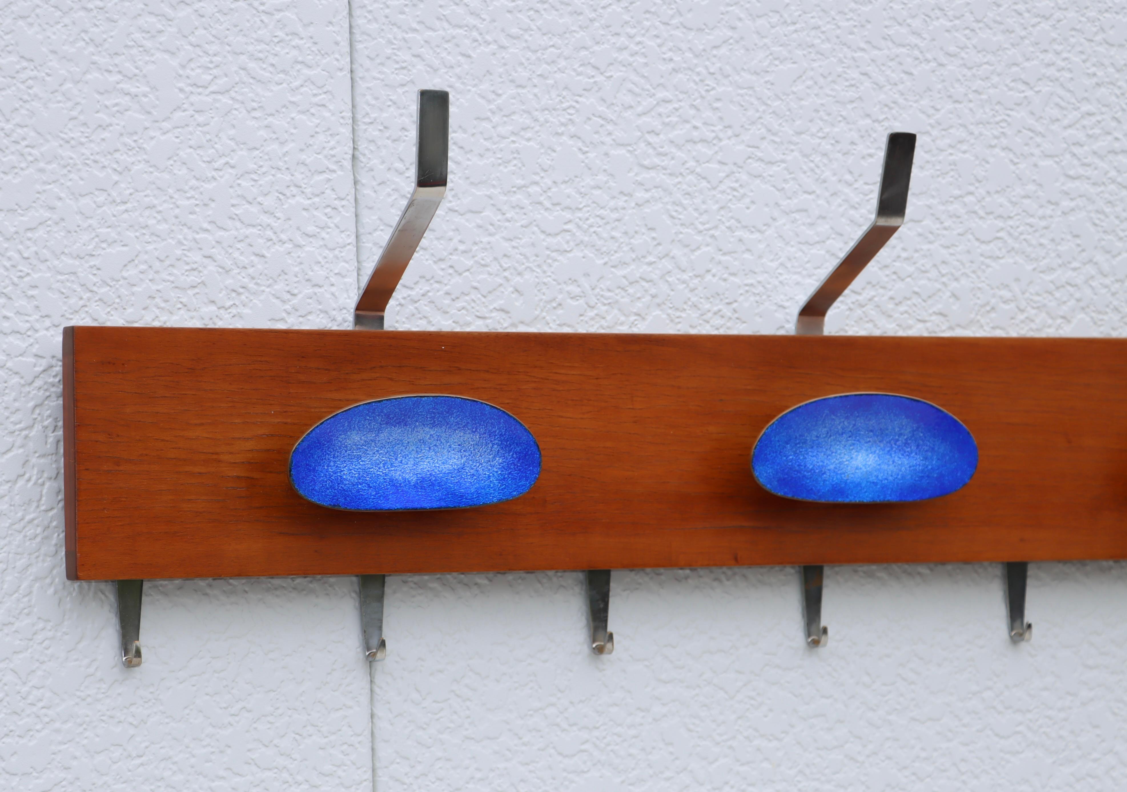 Paolo De Poli Attributed Enamel and Walnut Wall Mounted Coat Rack For Sale 5