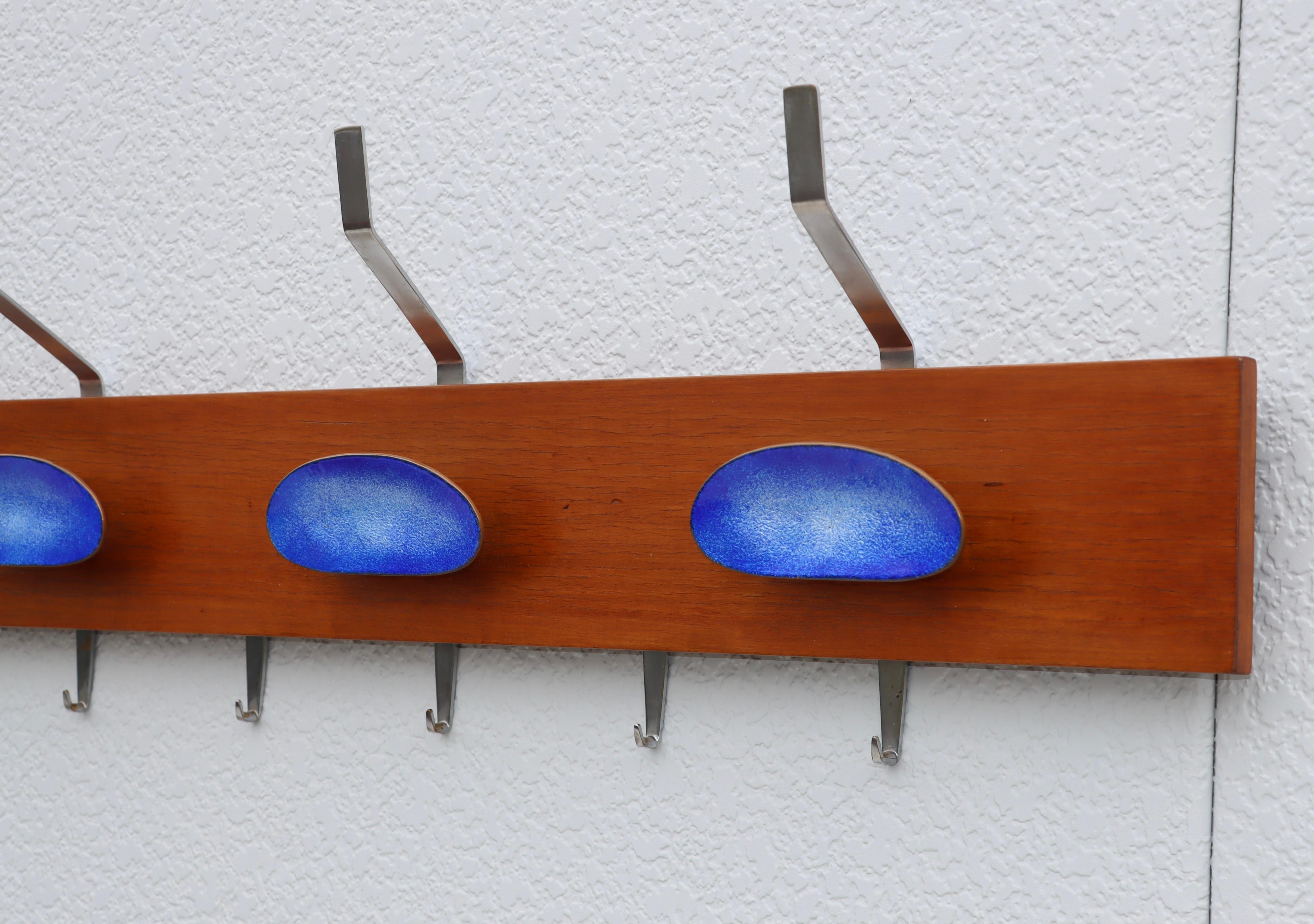 Paolo De Poli Attributed Enamel and Walnut Wall Mounted Coat Rack For Sale 6