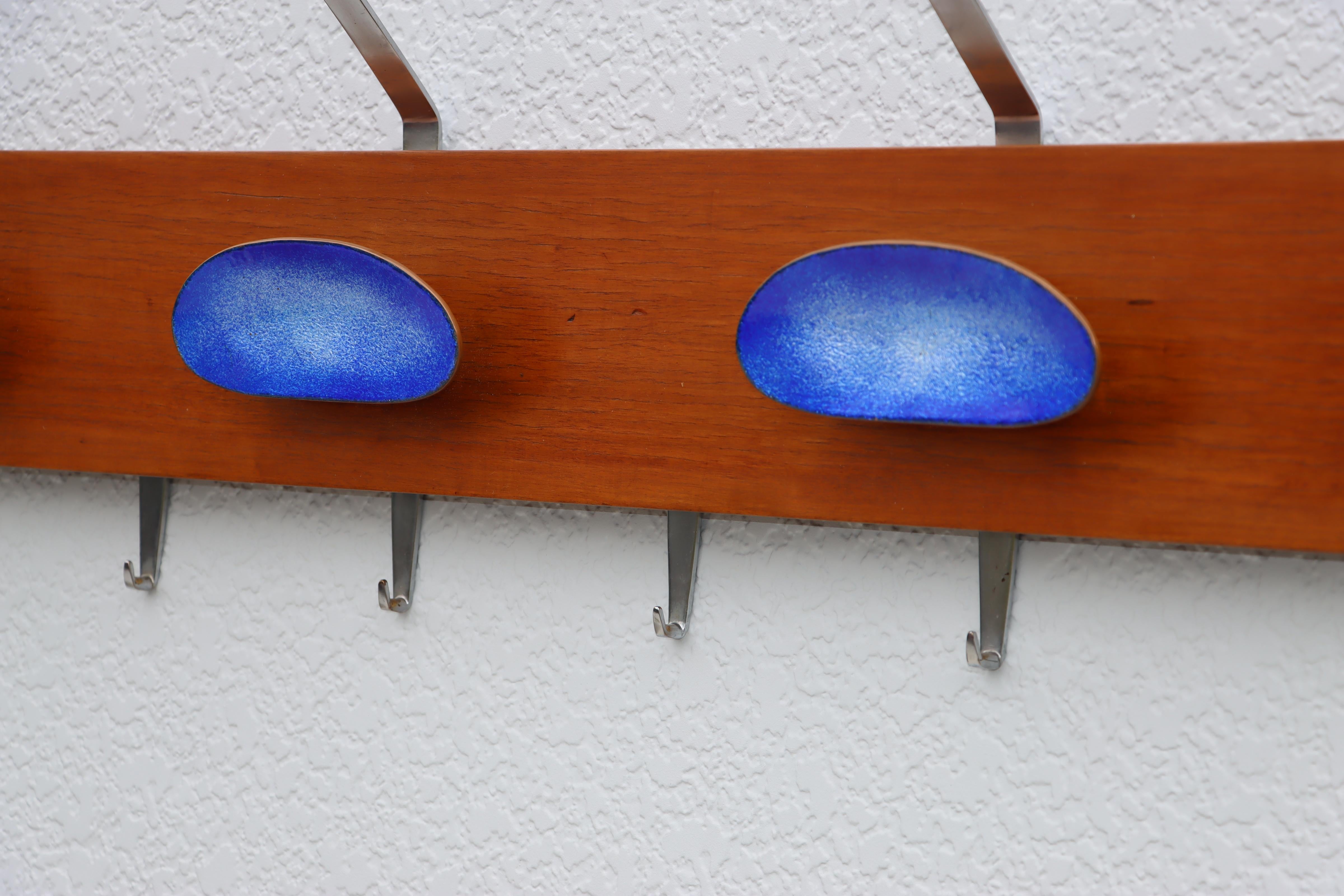 Paolo De Poli Attributed Enamel and Walnut Wall Mounted Coat Rack For Sale 7