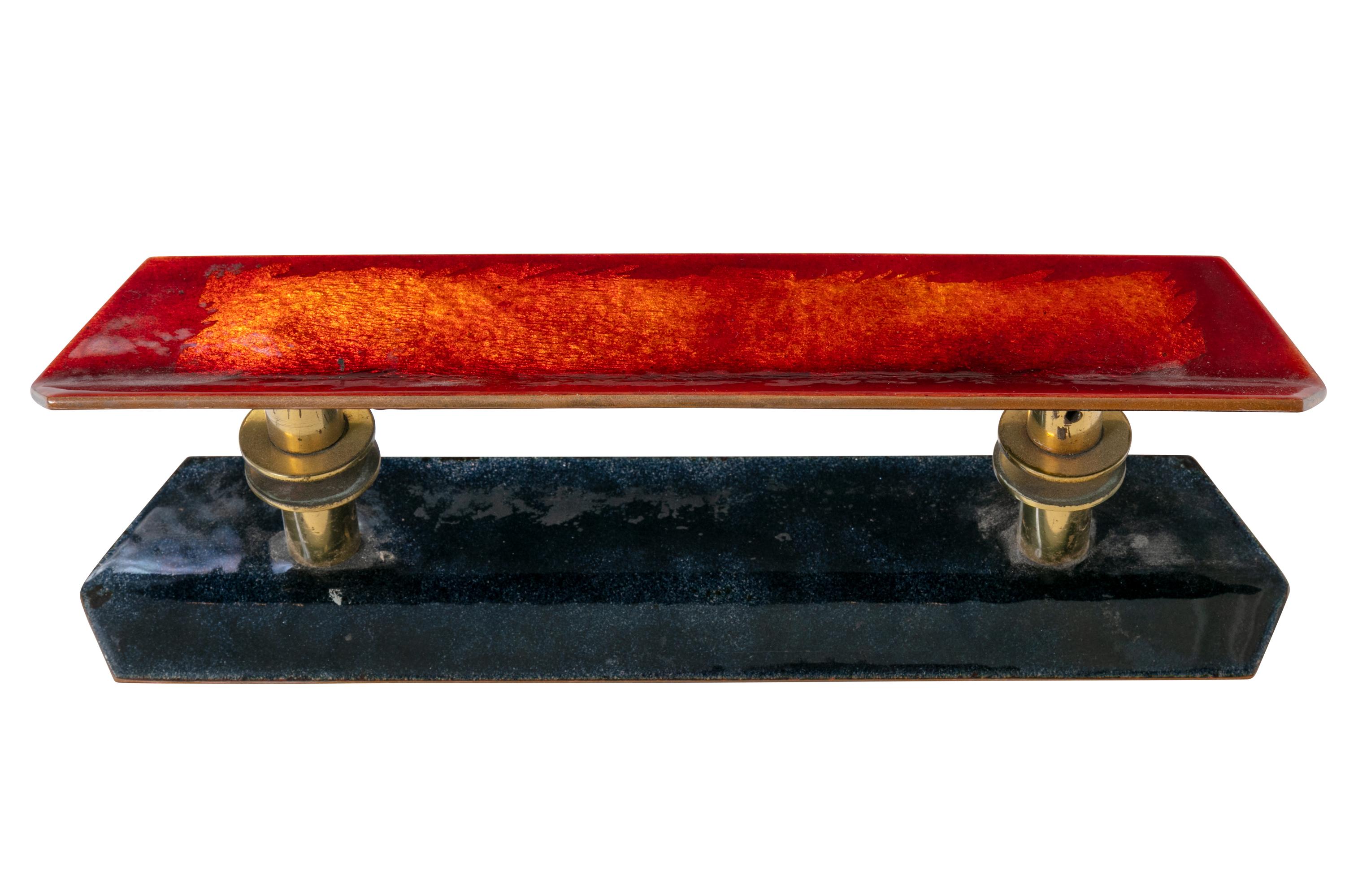 Mid-Century Modern Paolo De Poli Enameled Copper Door Pulls with Brass Hardware, Italy 1950s