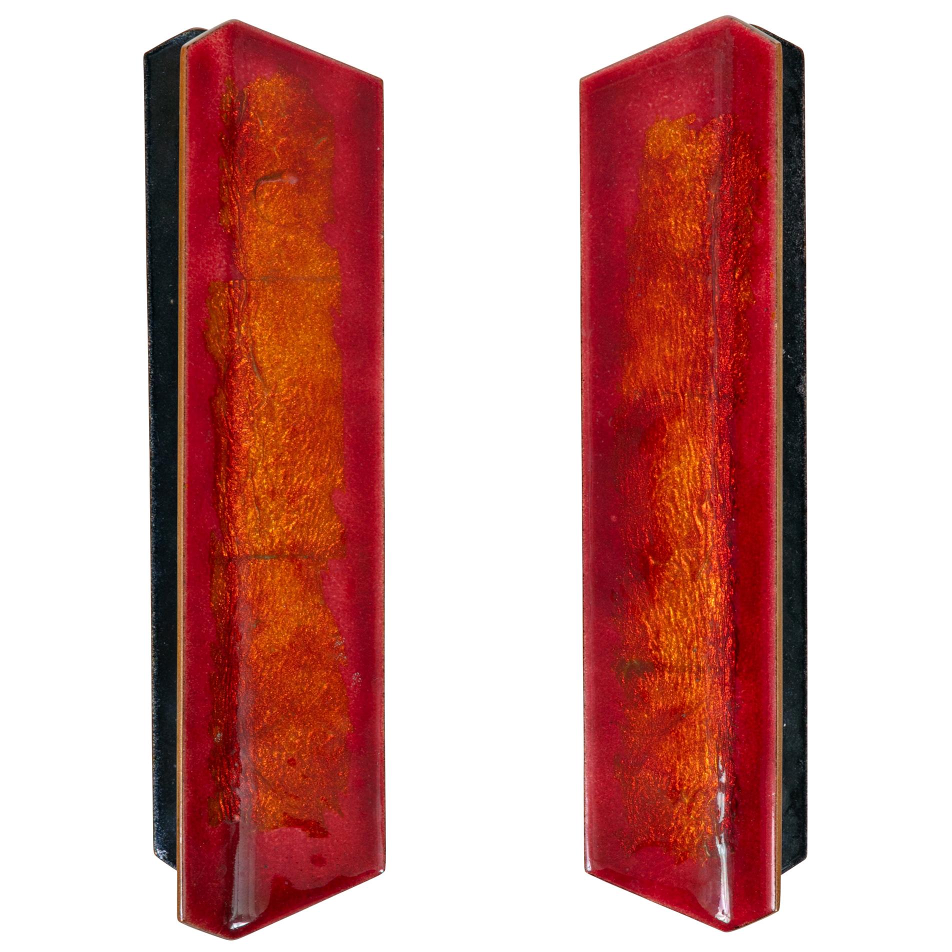 Paolo De Poli Enameled Copper Door Pulls with Brass Hardware, Italy 1950s