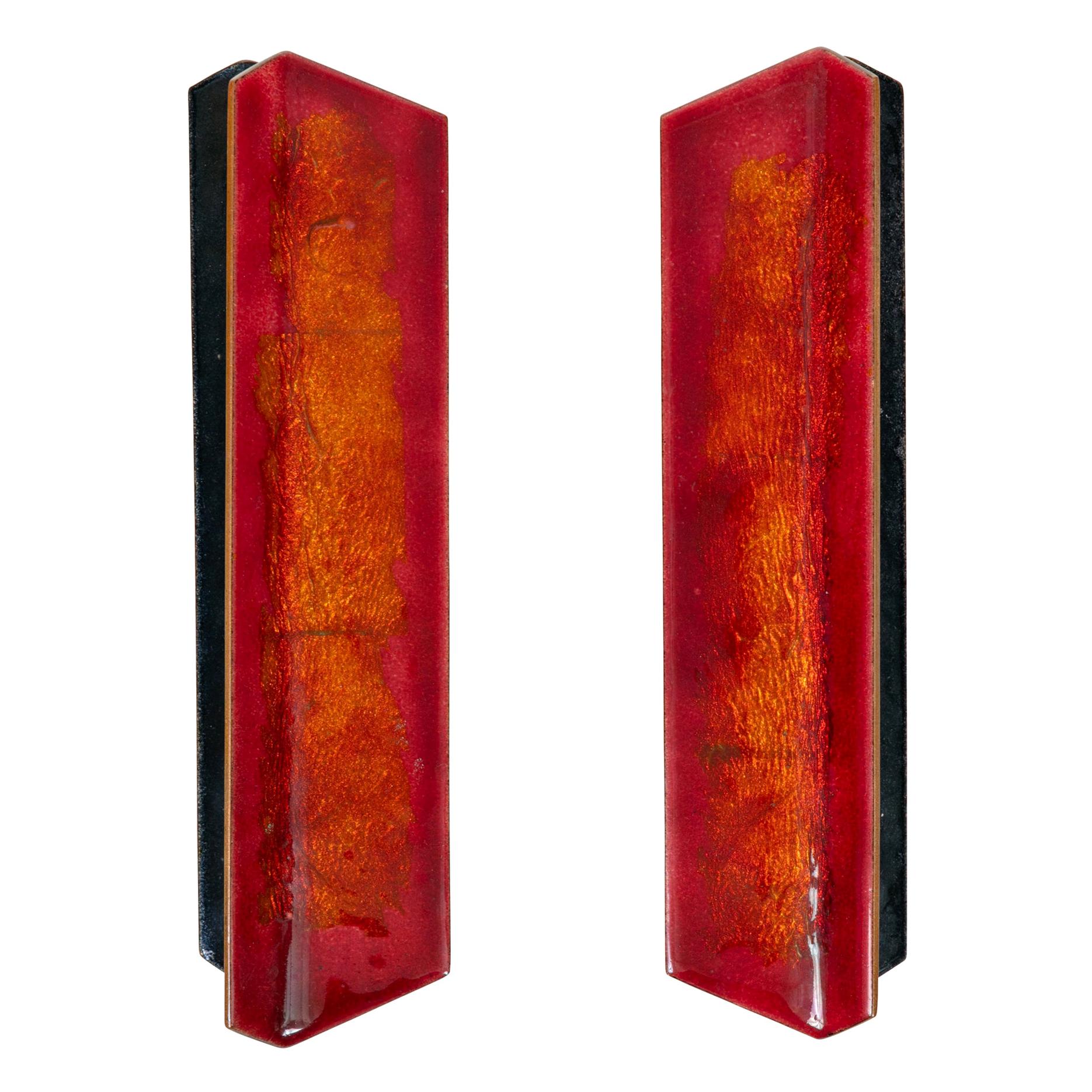 Paolo De Poli Enameled Copper Door Pulls with Brass Hardware, Italy, 1950s