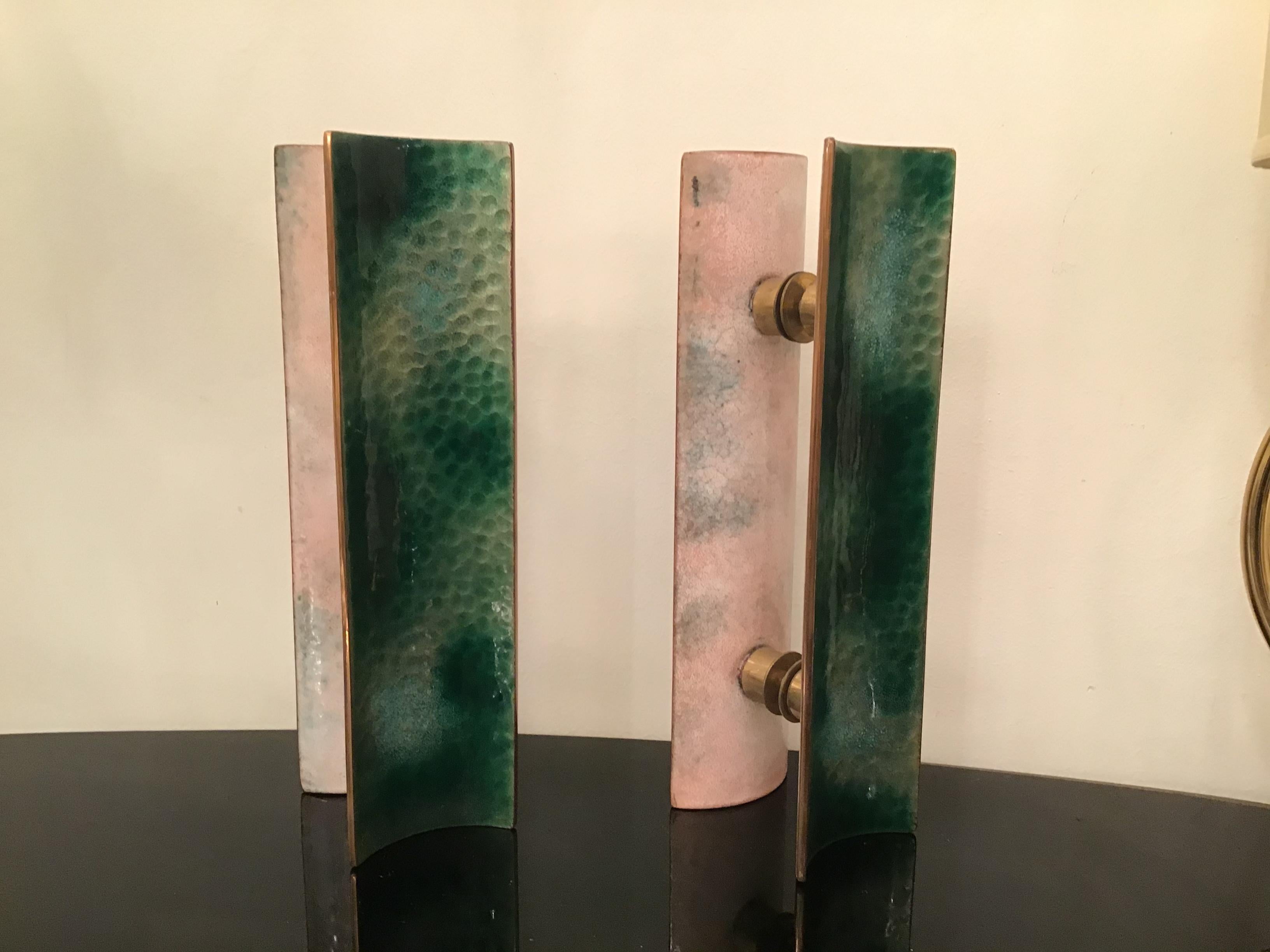 Other Paolo De Poli Enameled Copper Handles Brass, 1950, Italy