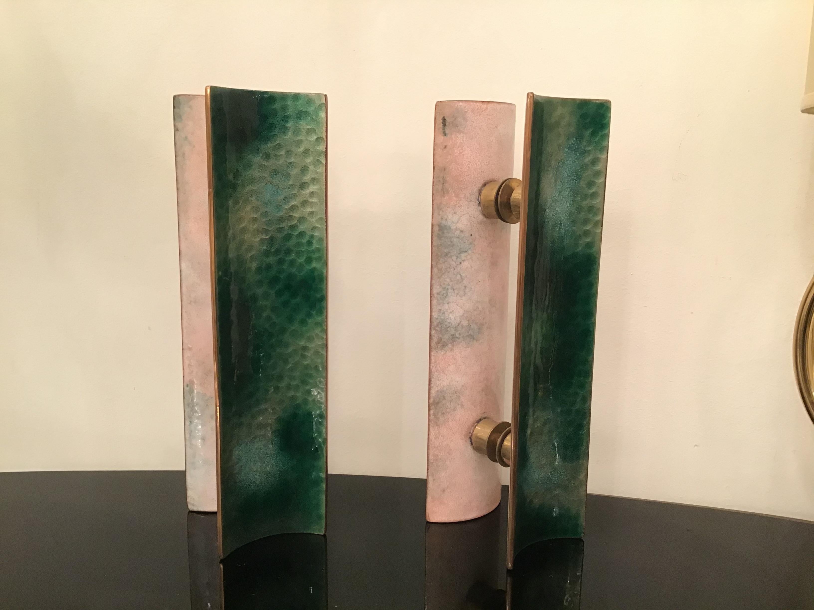 Paolo De Poli Enameled Copper Handles Brass, 1950, Italy In Excellent Condition In Milano, IT