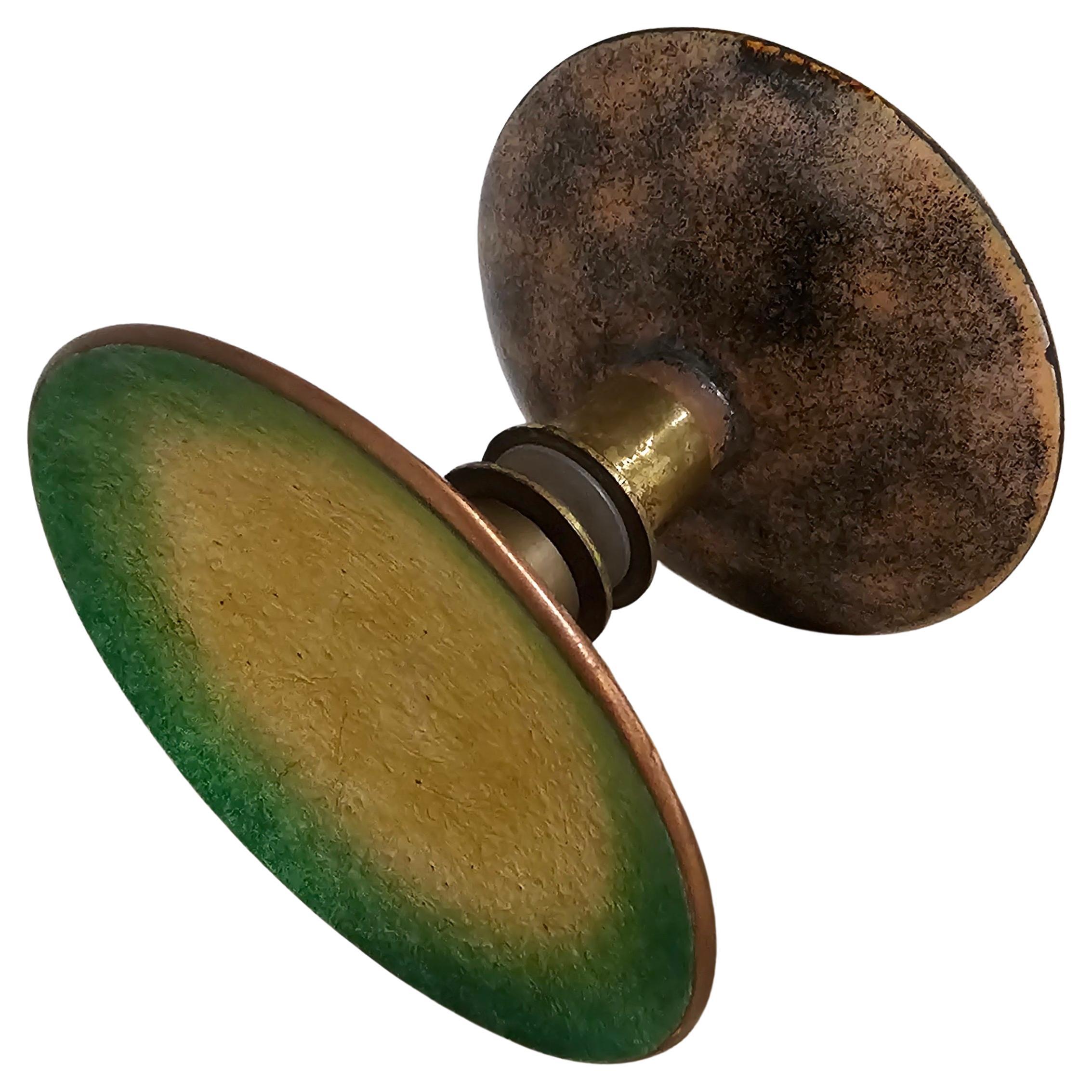 Paolo de Poli green/gold enameled copper and brass door handle,  1960s For Sale