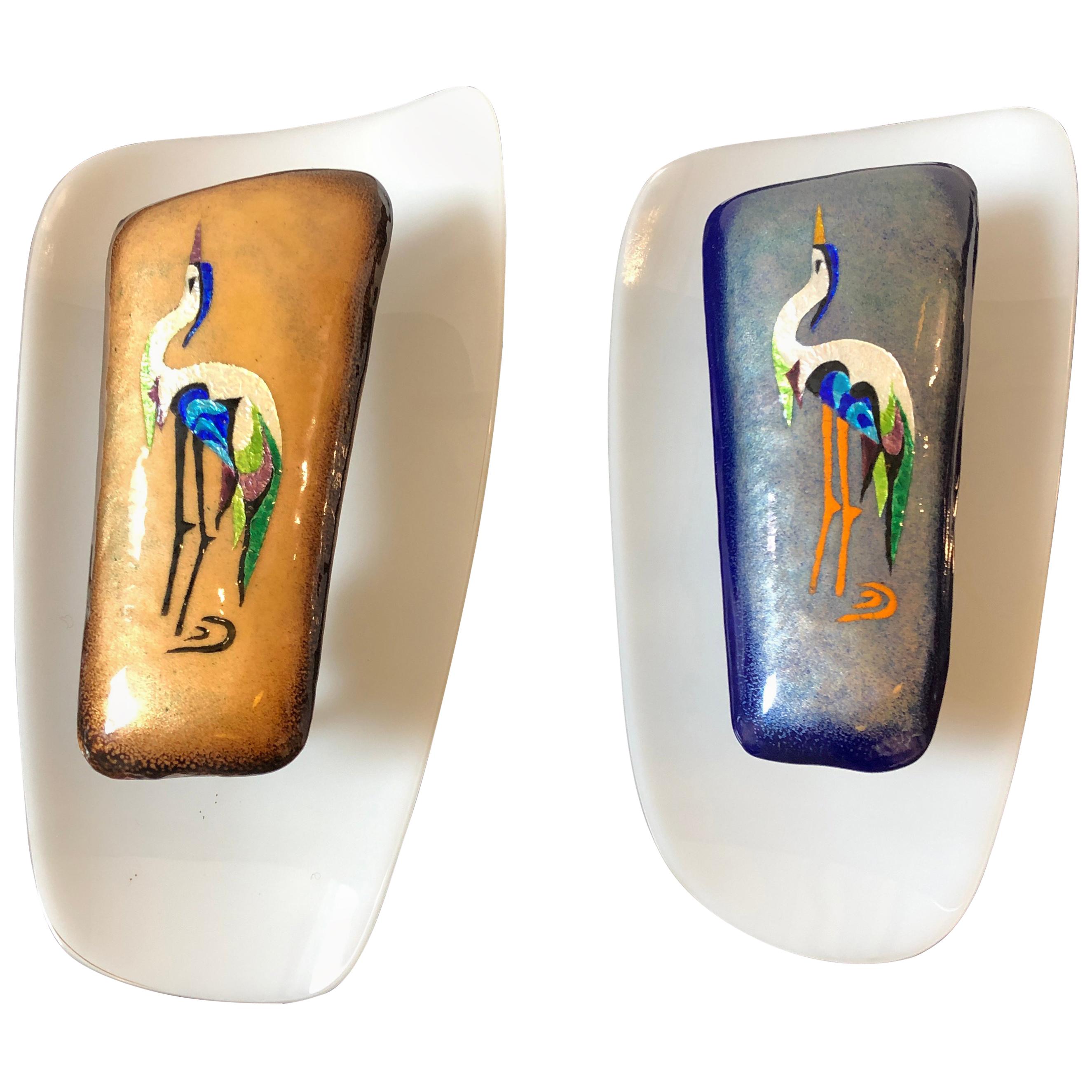 Paolo De Poli Mid-Century Modern Enamel on Copper Wall Sconces, circa 1950