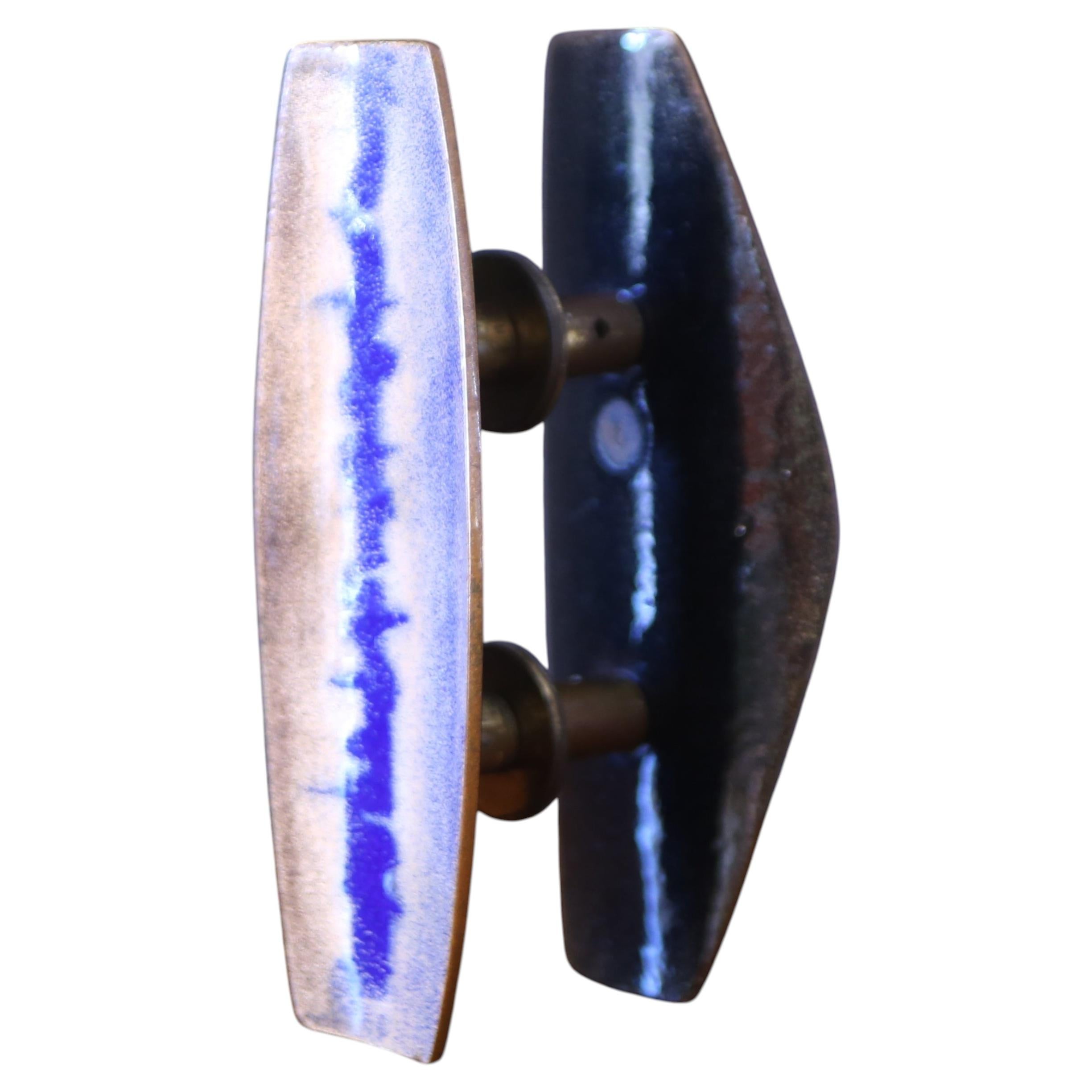 Paolo De Poli pair of multicolor enameled copper door handles Italy 1950s