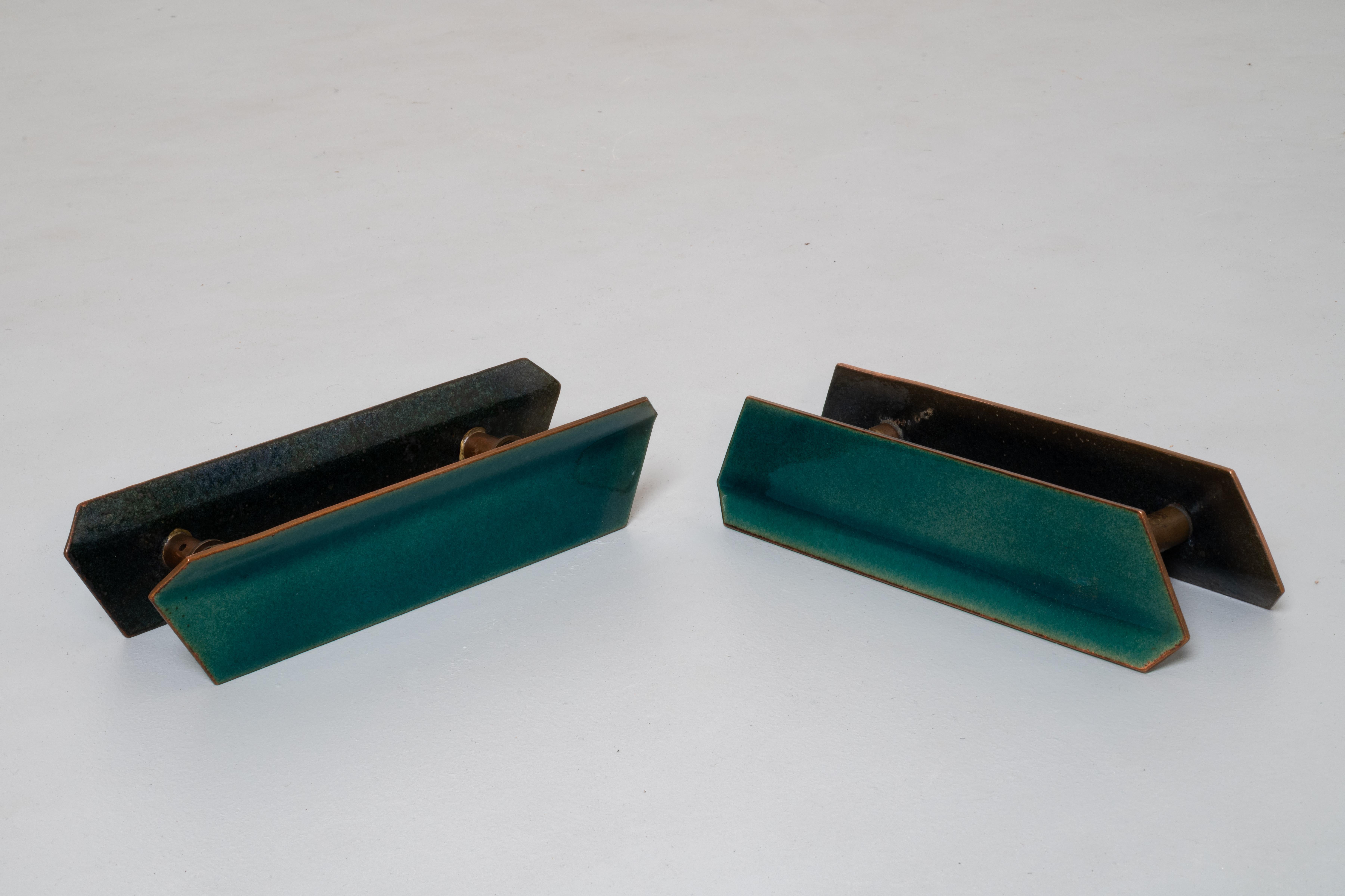 Paolo De Poli Prod, Italy, C. 1970 Pair of Handles in Emerald Green  In Excellent Condition In London, GB