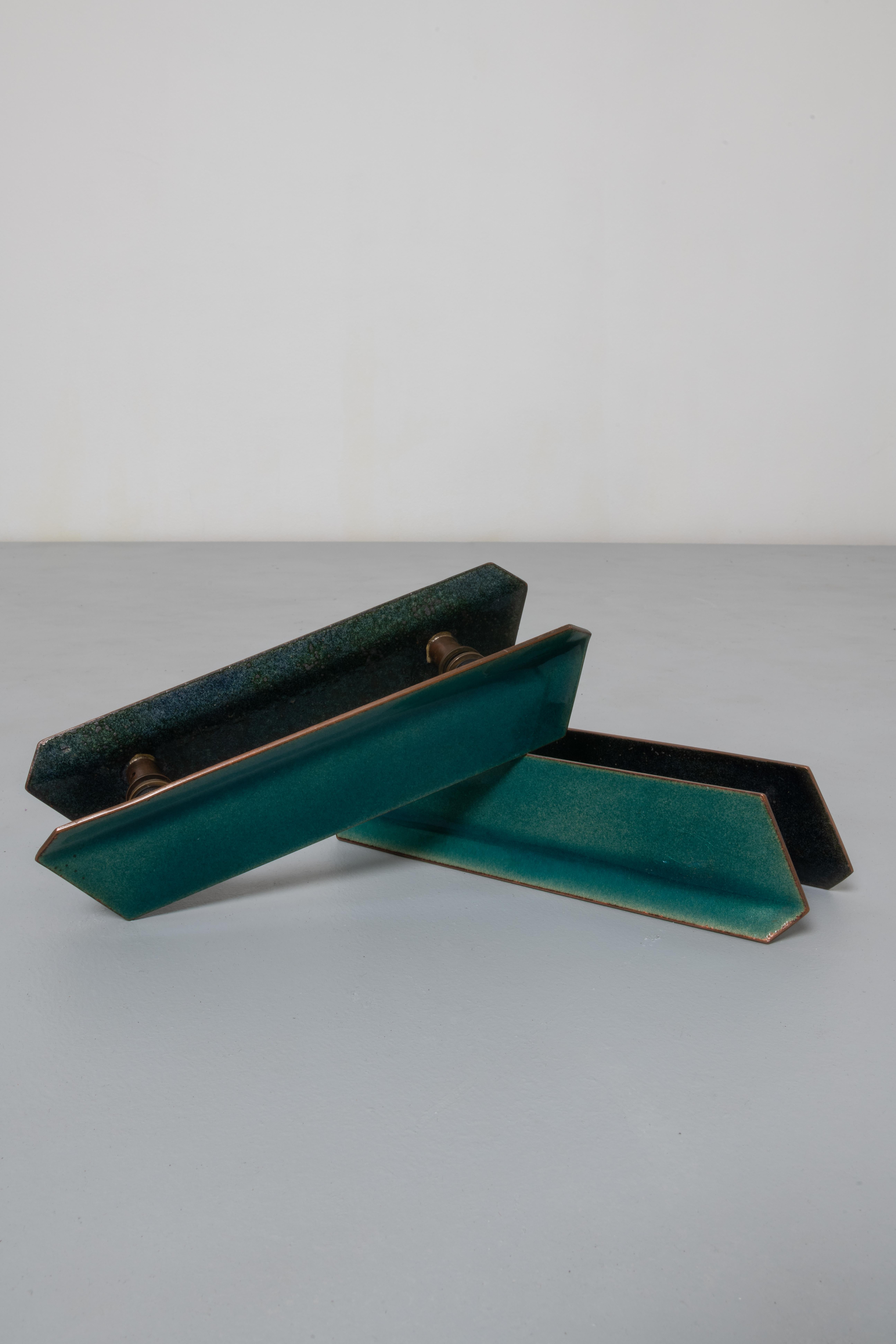 Copper Paolo De Poli Prod, Italy, C. 1970 Pair of Handles in Emerald Green 