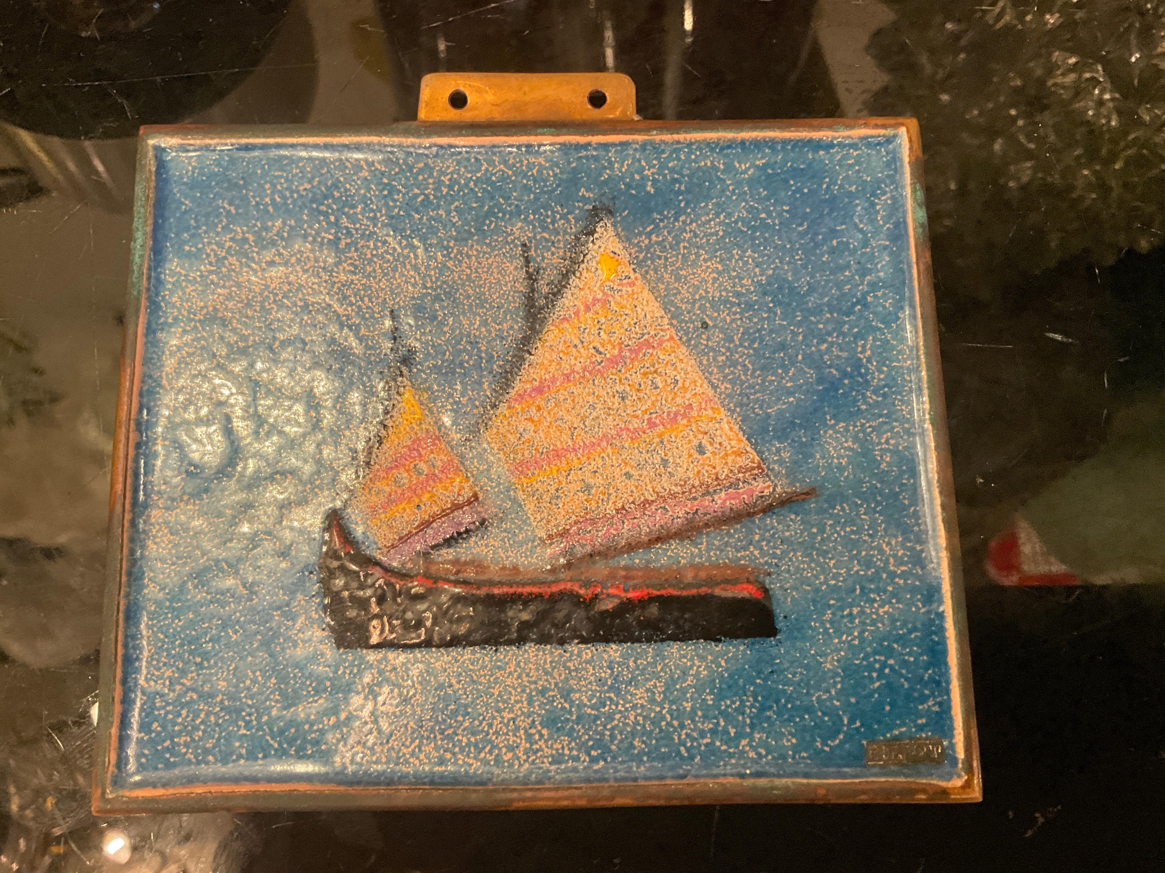 Enameled PAOLO DE POLI - Rame smaltato dipinto a mano - 1950 Made in Italy For Sale