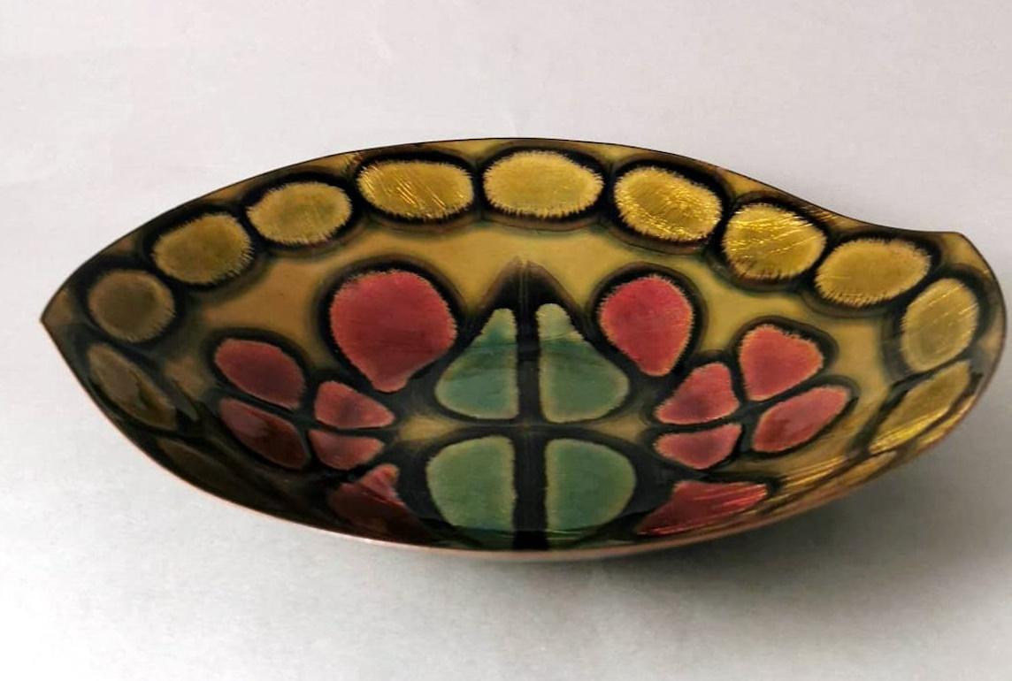 Paolo De Poli Style Italian Enameled Copper Bowl. For Sale 4