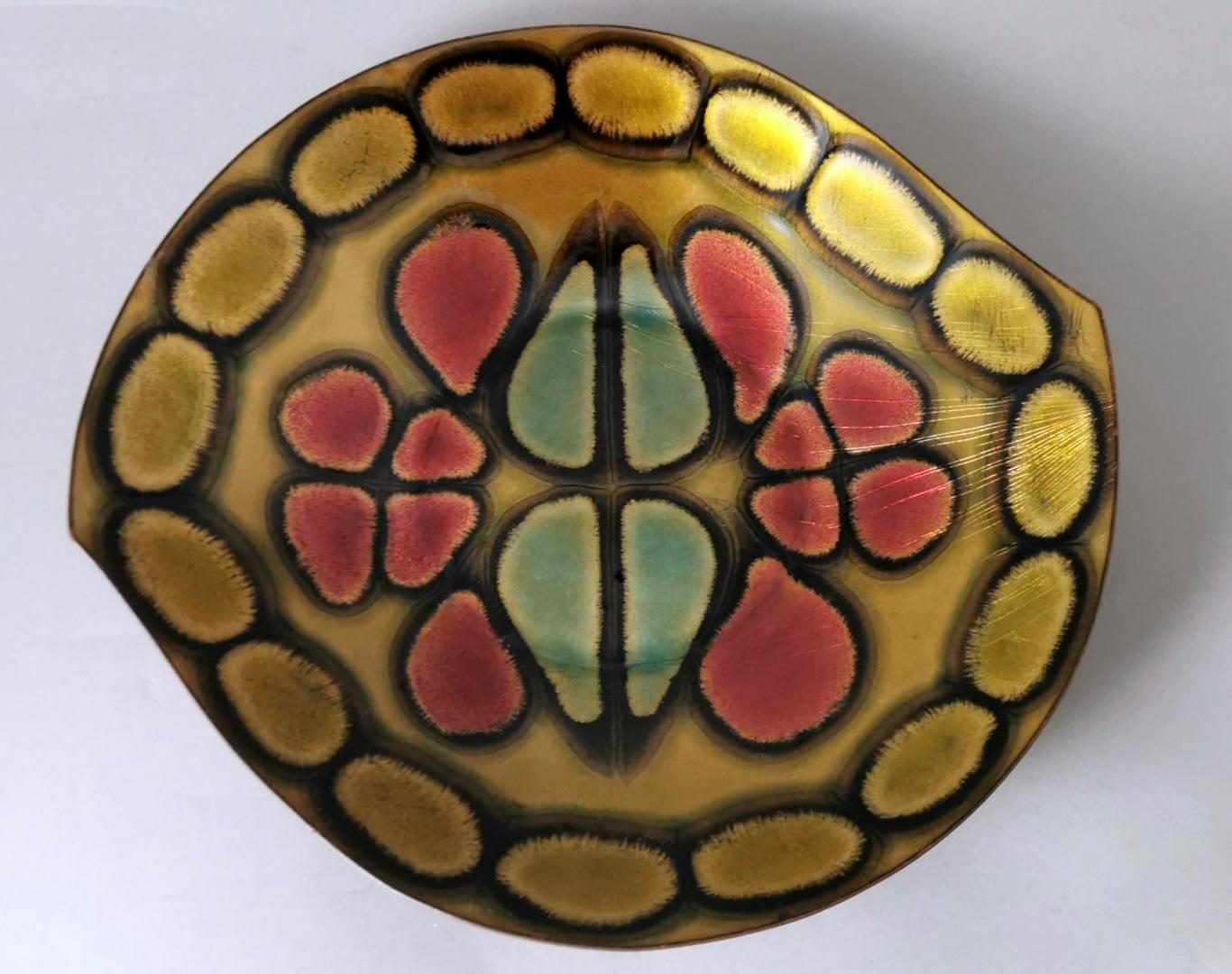 Mid-Century Modern Paolo De Poli Style Italian Enameled Copper Bowl. For Sale