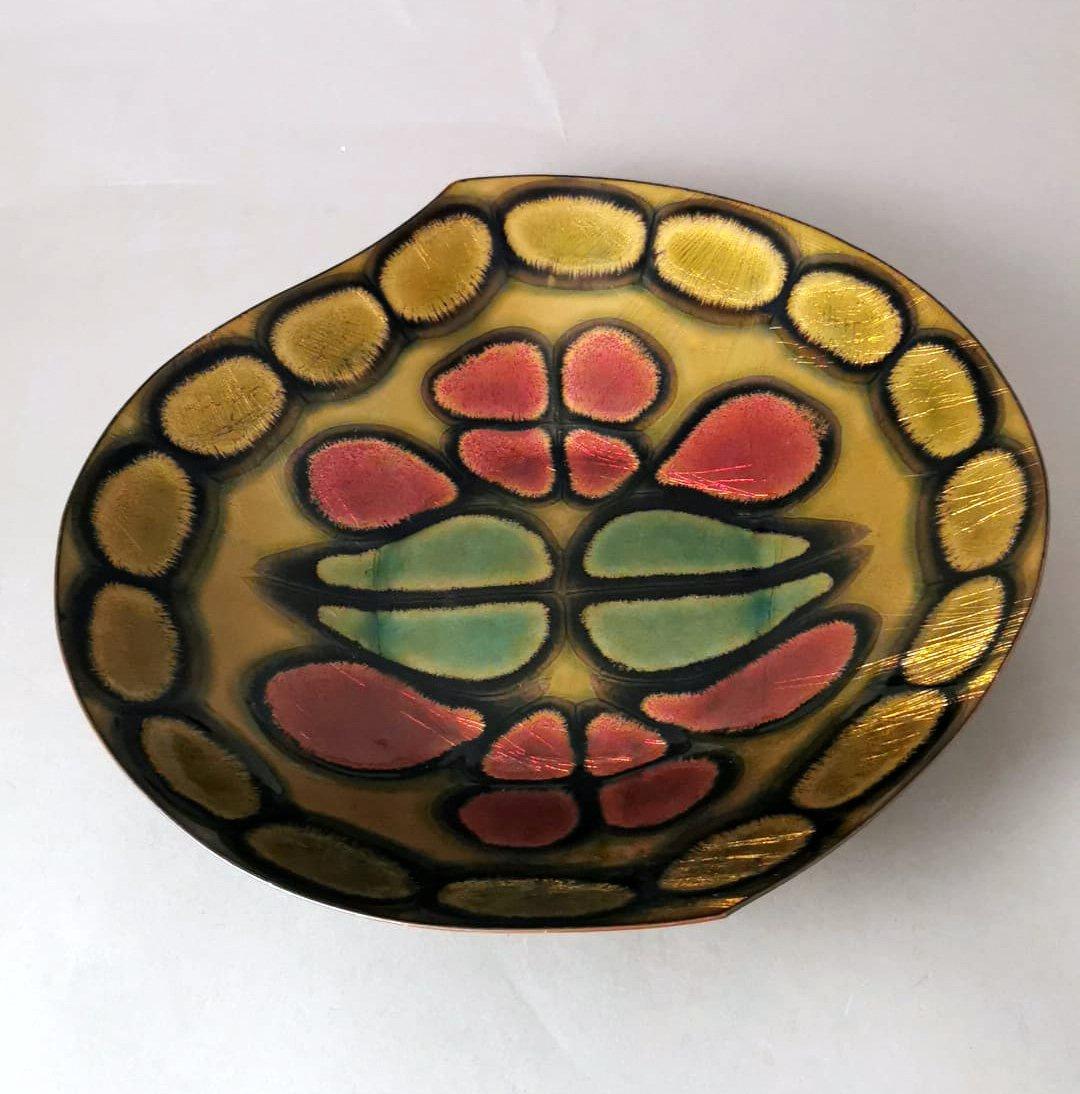 Mid-20th Century Paolo De Poli Style Italian Enameled Copper Bowl. For Sale