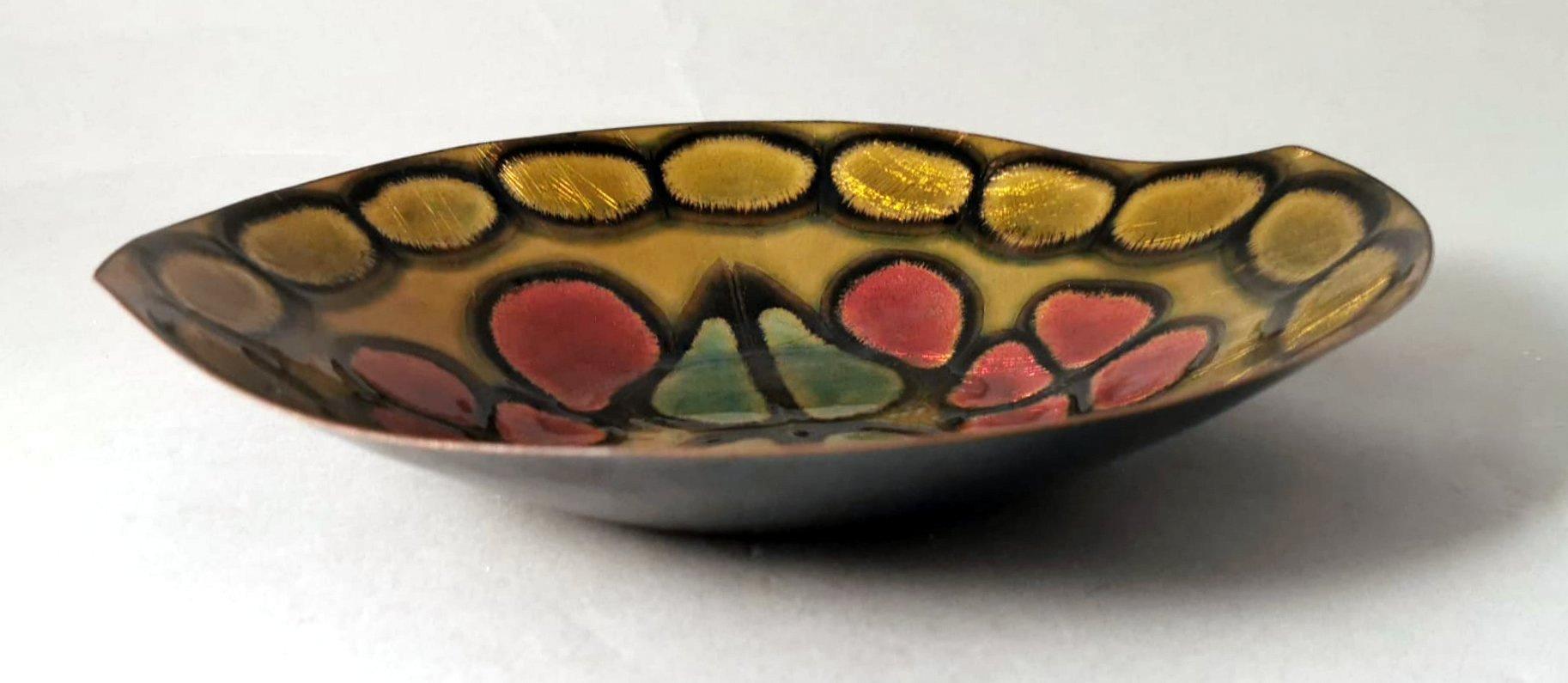 Paolo De Poli Style Italian Enameled Copper Bowl. For Sale 2