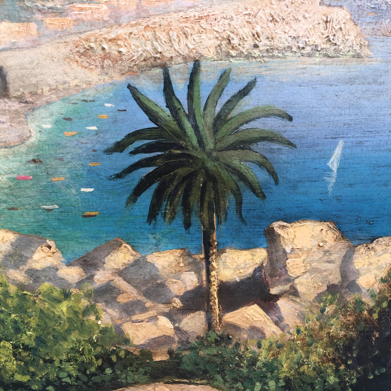 Coast - Oil on canvas cm. 60x120 by Paolo De Robertis, Italy 2008.  
The painting is inspired by the canvases of the school of Posillipo by Consalvo Carelli designer, illustrator and painter of landscapes with particular reference to Naples and the