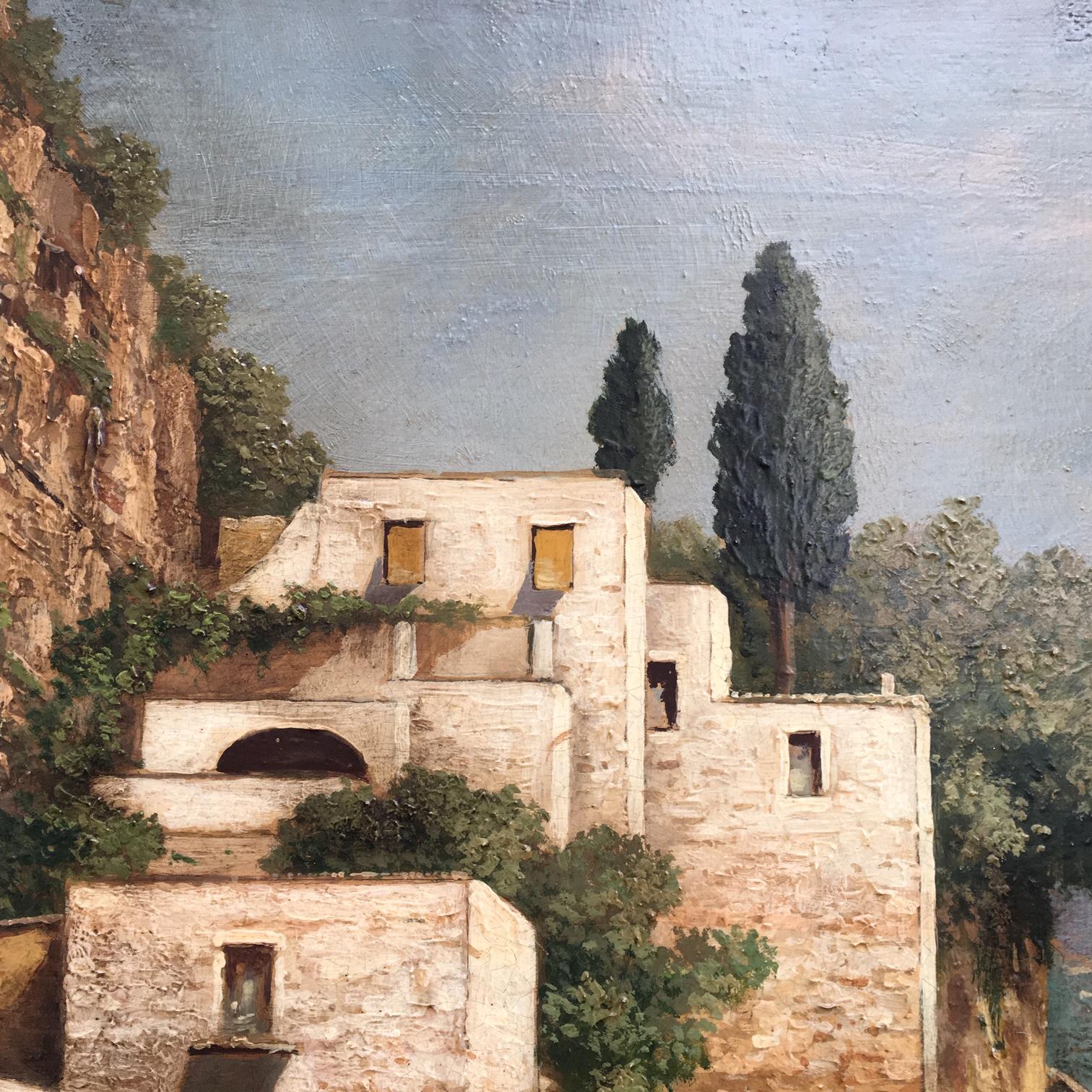 COAST- Posillipo School - Italian Landscape Oil on Canvas Painting For Sale 4