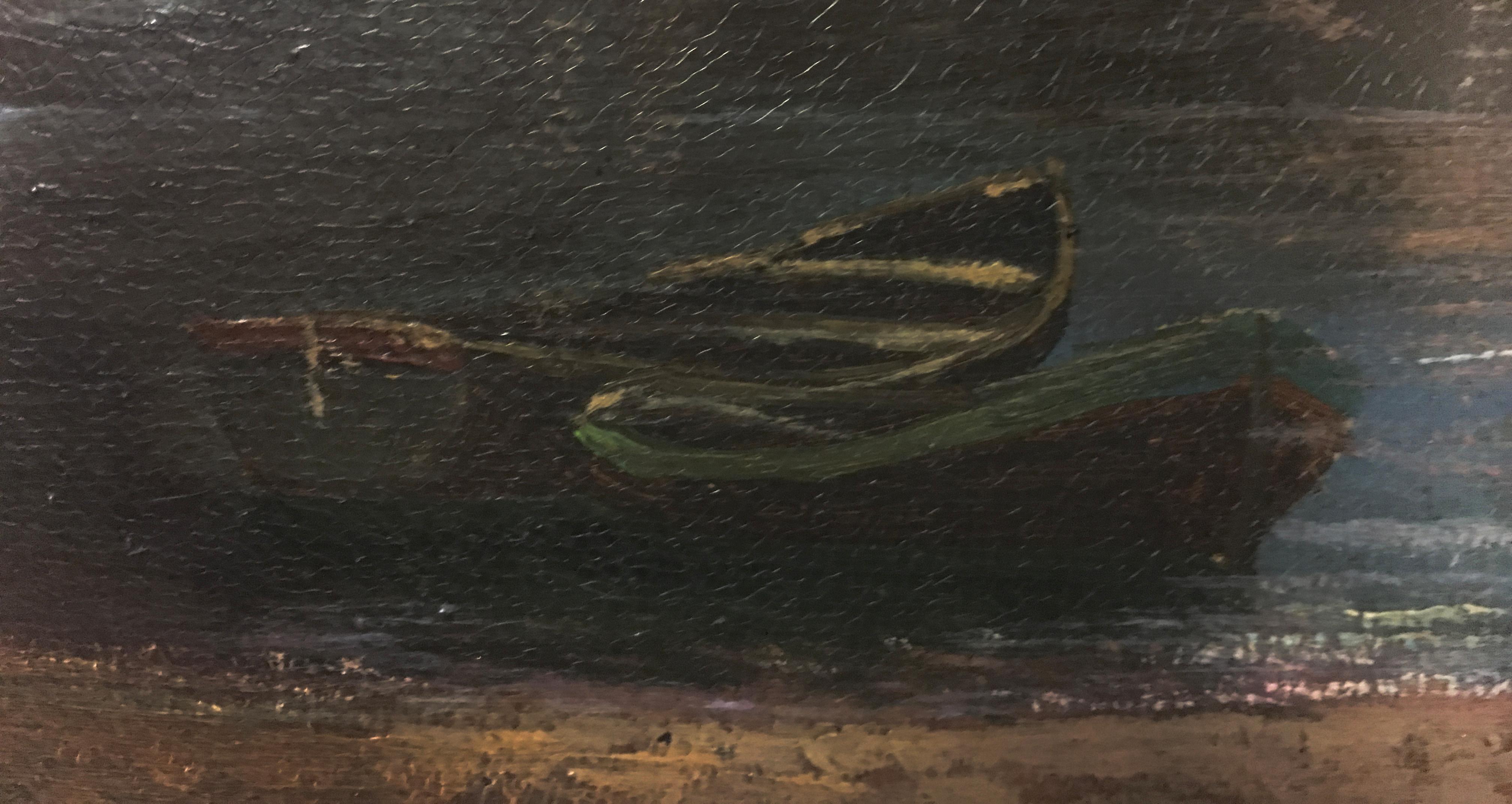 THE LAKE - French School - Italian Landscape Oil on Canvas Painting - Brown Landscape Painting by Paolo De Robertis
