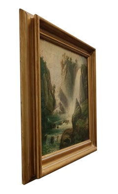 THE WATERFALL - American School -Italian Landscape Oil on Canvas Painting