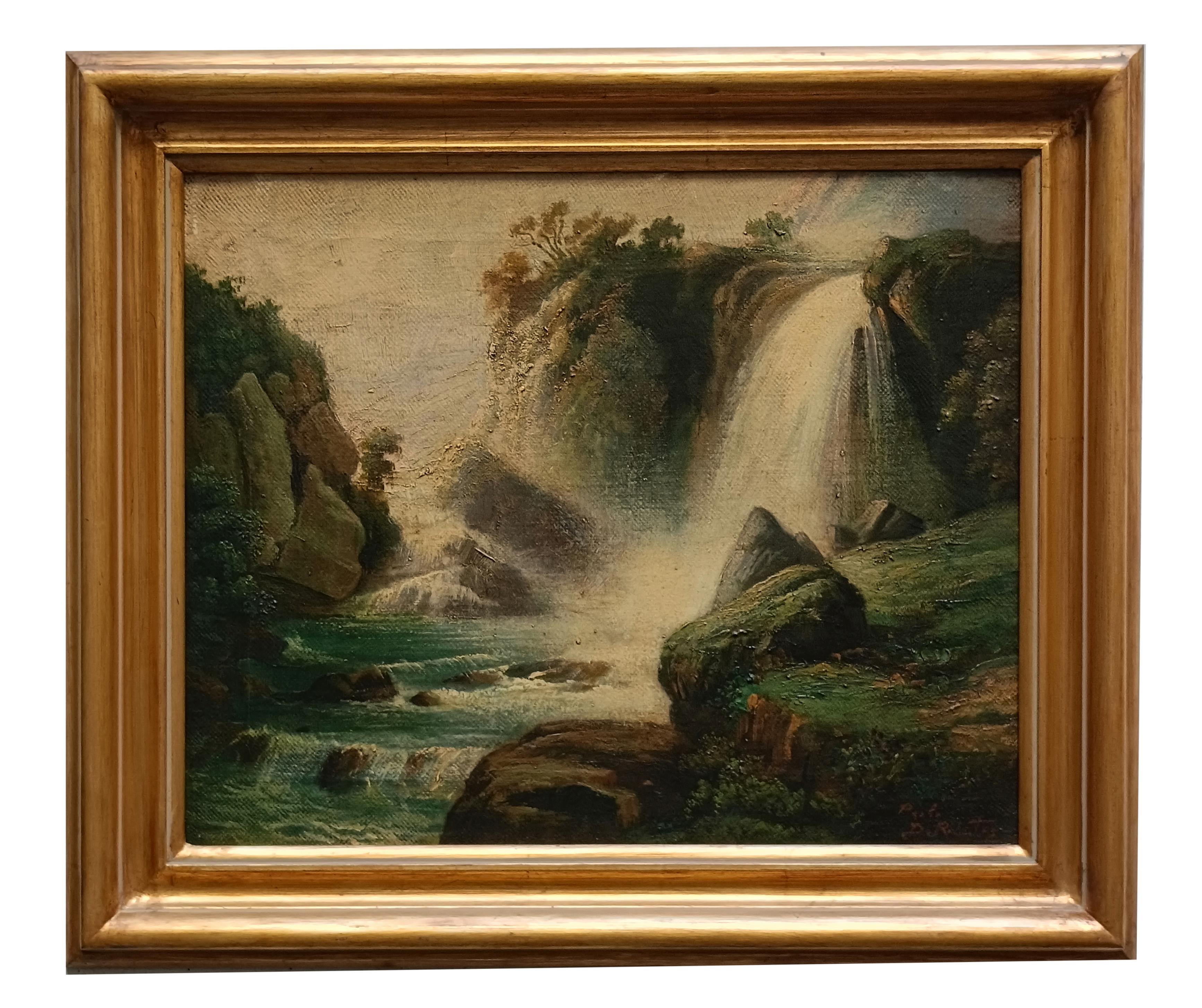 Paolo De Robertis Landscape Painting - THE WATERFALL - American School -Italian Landscape Oil on Canvas Painting