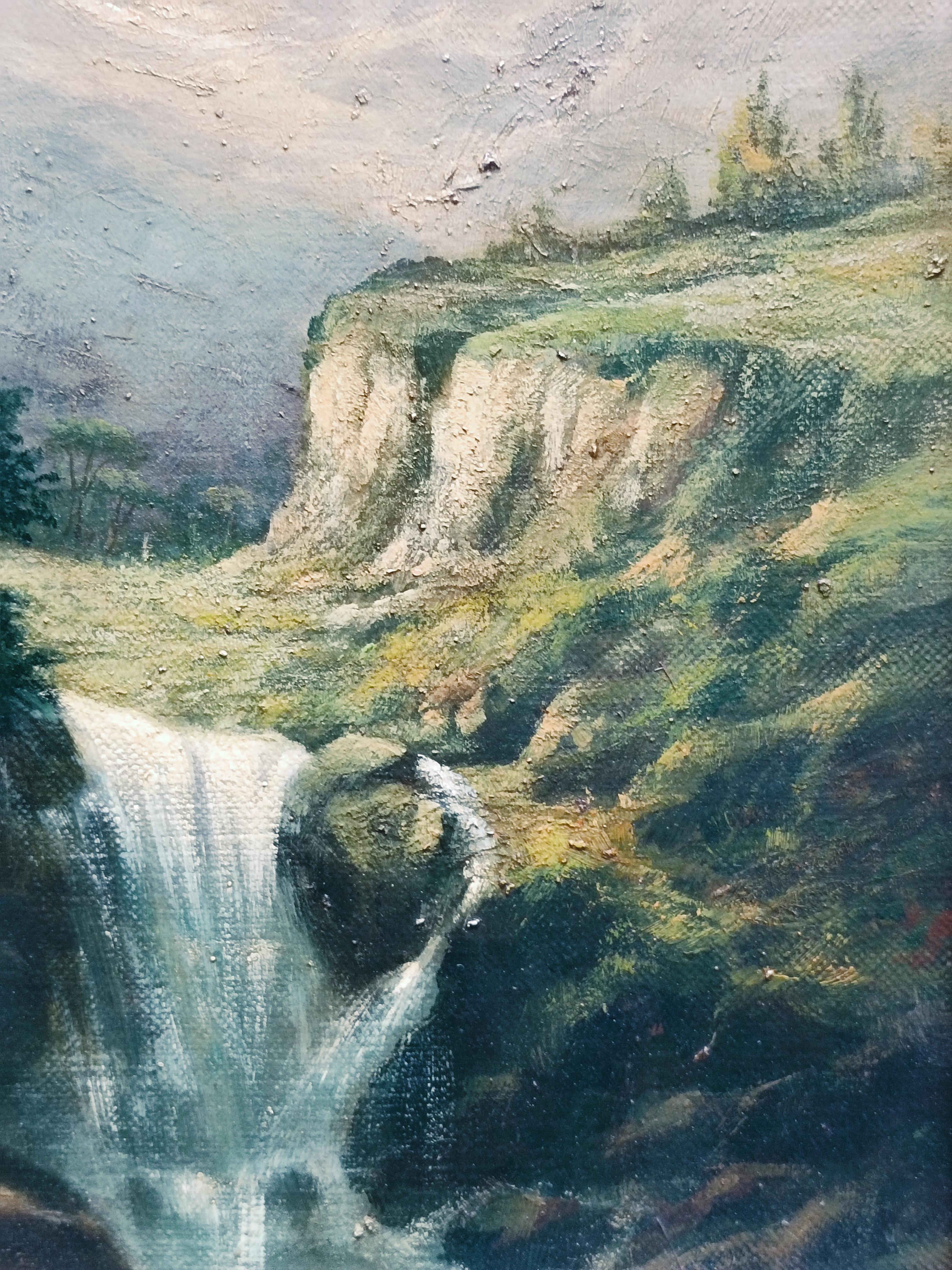 The WATERFALL - English School - Peinture à l'huile sur toile d'un paysage italien en vente 4