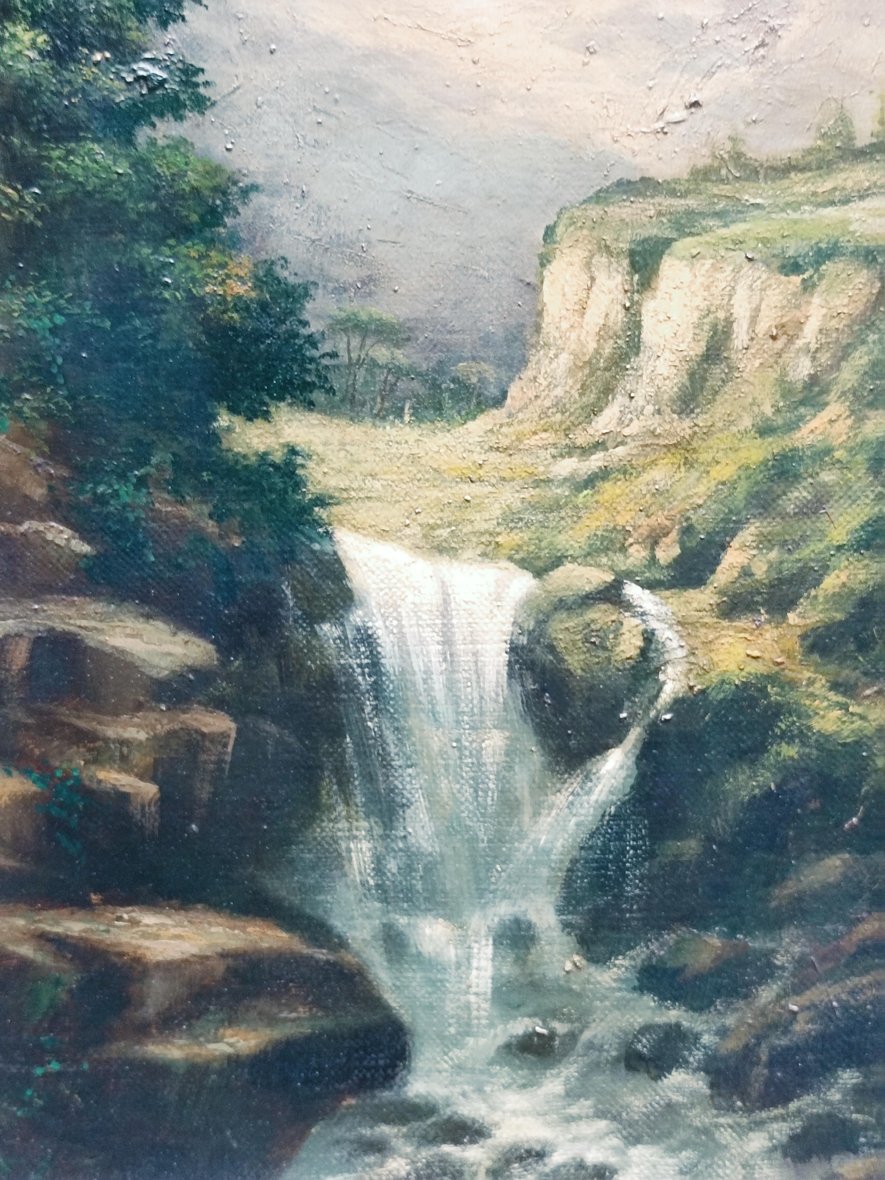 The WATERFALL - English School - Peinture à l'huile sur toile d'un paysage italien en vente 5