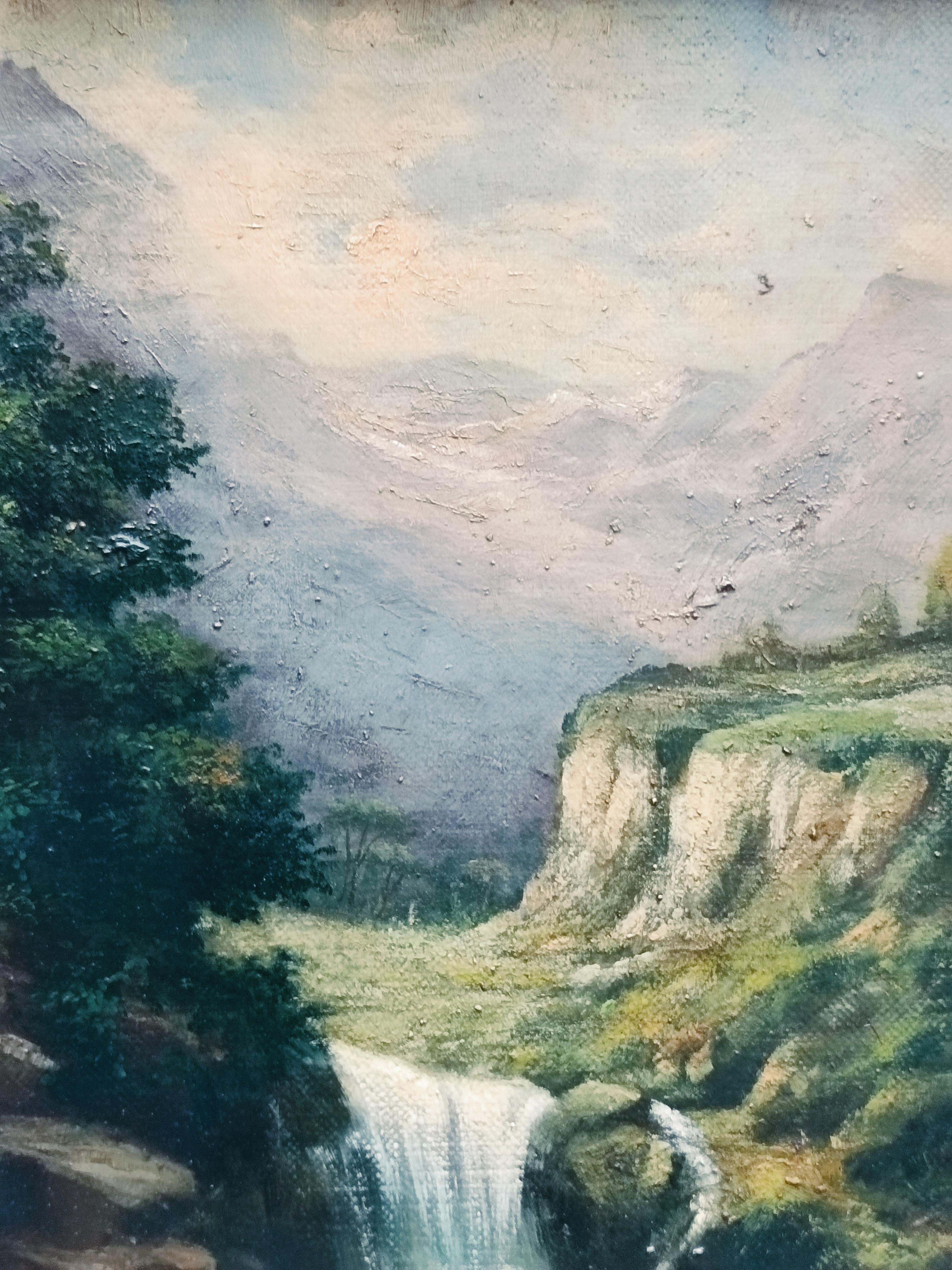 The WATERFALL - English School - Peinture à l'huile sur toile d'un paysage italien en vente 7