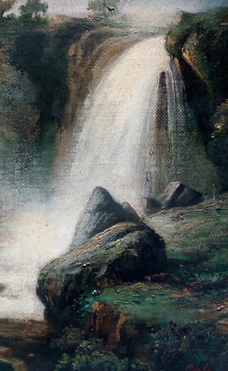 THE WATERFALL - French School - Italian Landscape Oil on Canvas Painting For Sale 1