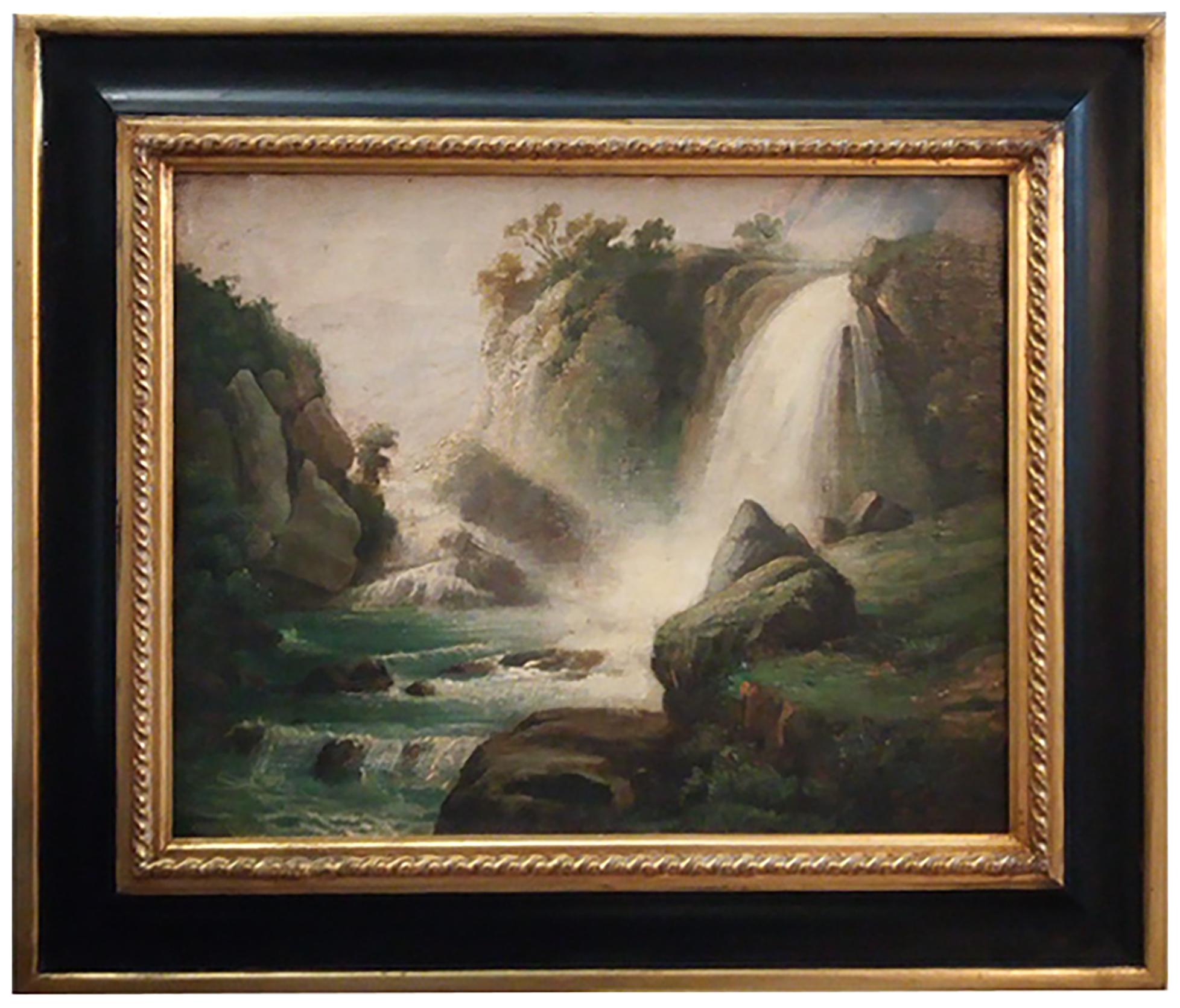 Paolo De Robertis Landscape Painting - THE WATERFALL - French School - Italian Landscape Oil on Canvas Painting