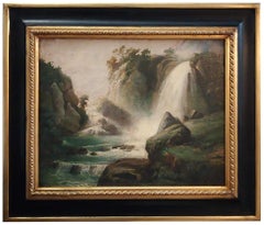 THE WATERFALL - French School - Italian Landscape Oil on Canvas Painting