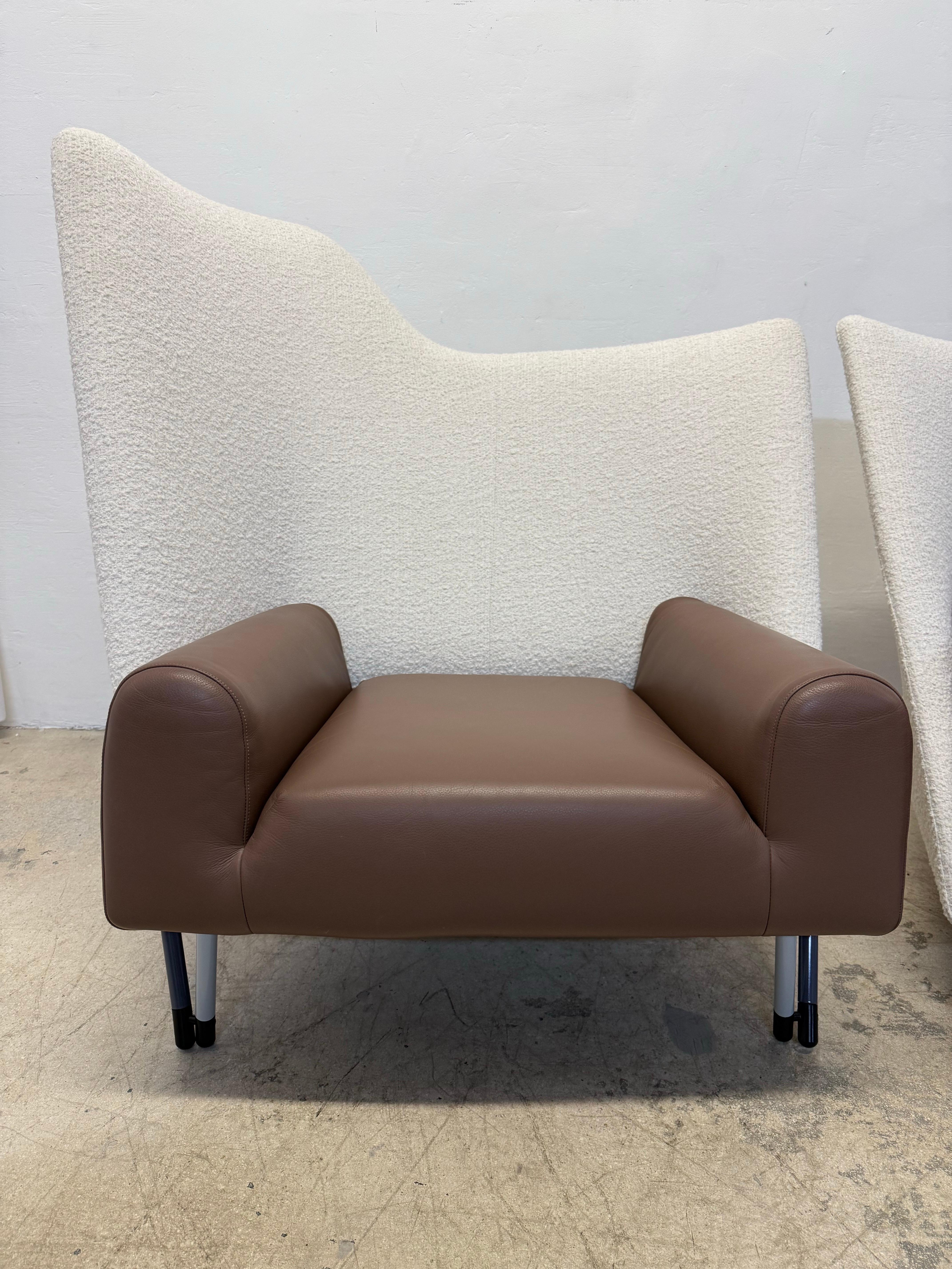 Paolo Deganello “Torso” Leather and Boucle Lounge Arm Chairs for Cassina - Pair For Sale 7