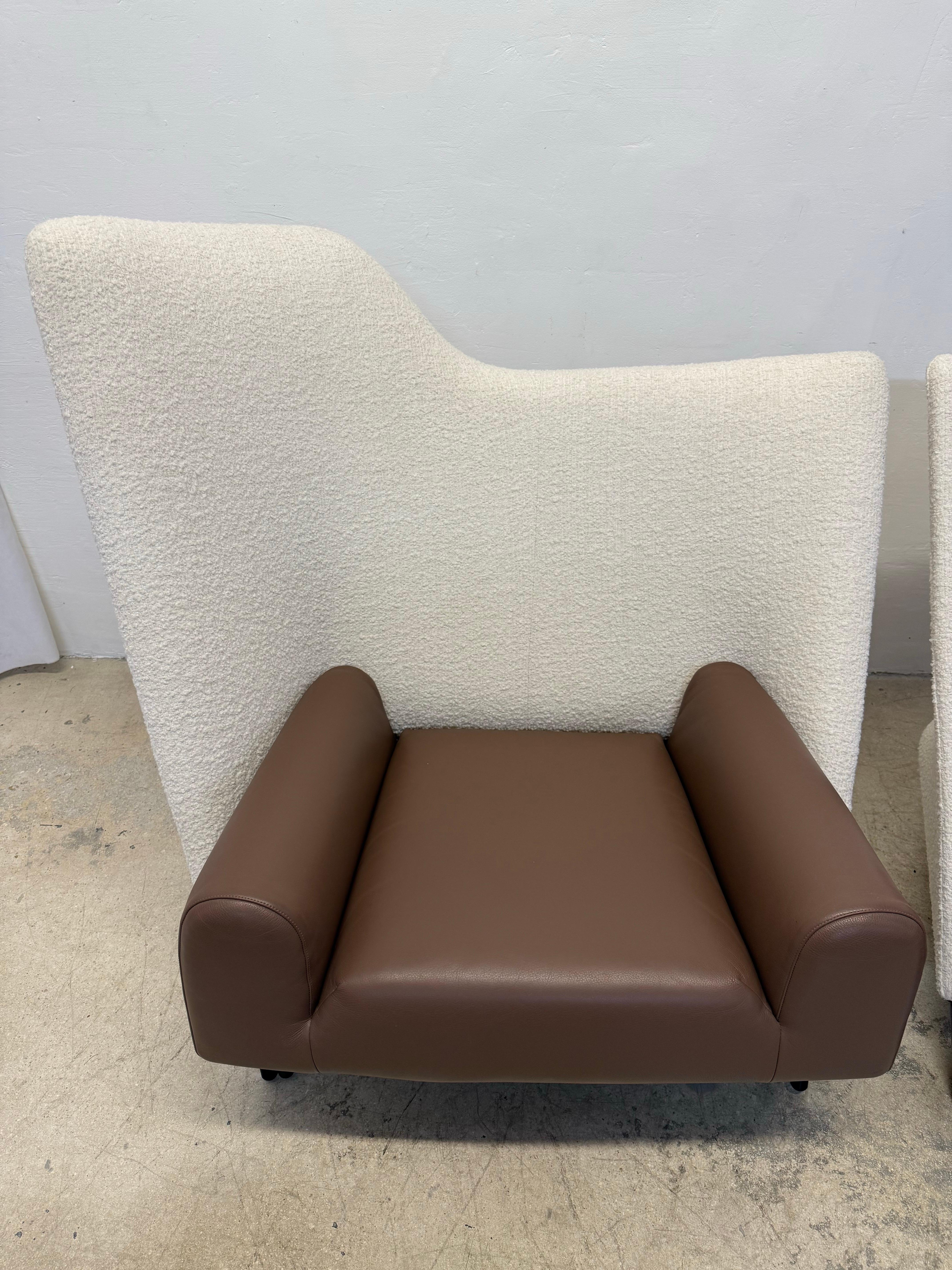 Paolo Deganello “Torso” Leather and Boucle Lounge Arm Chairs for Cassina - Pair For Sale 8