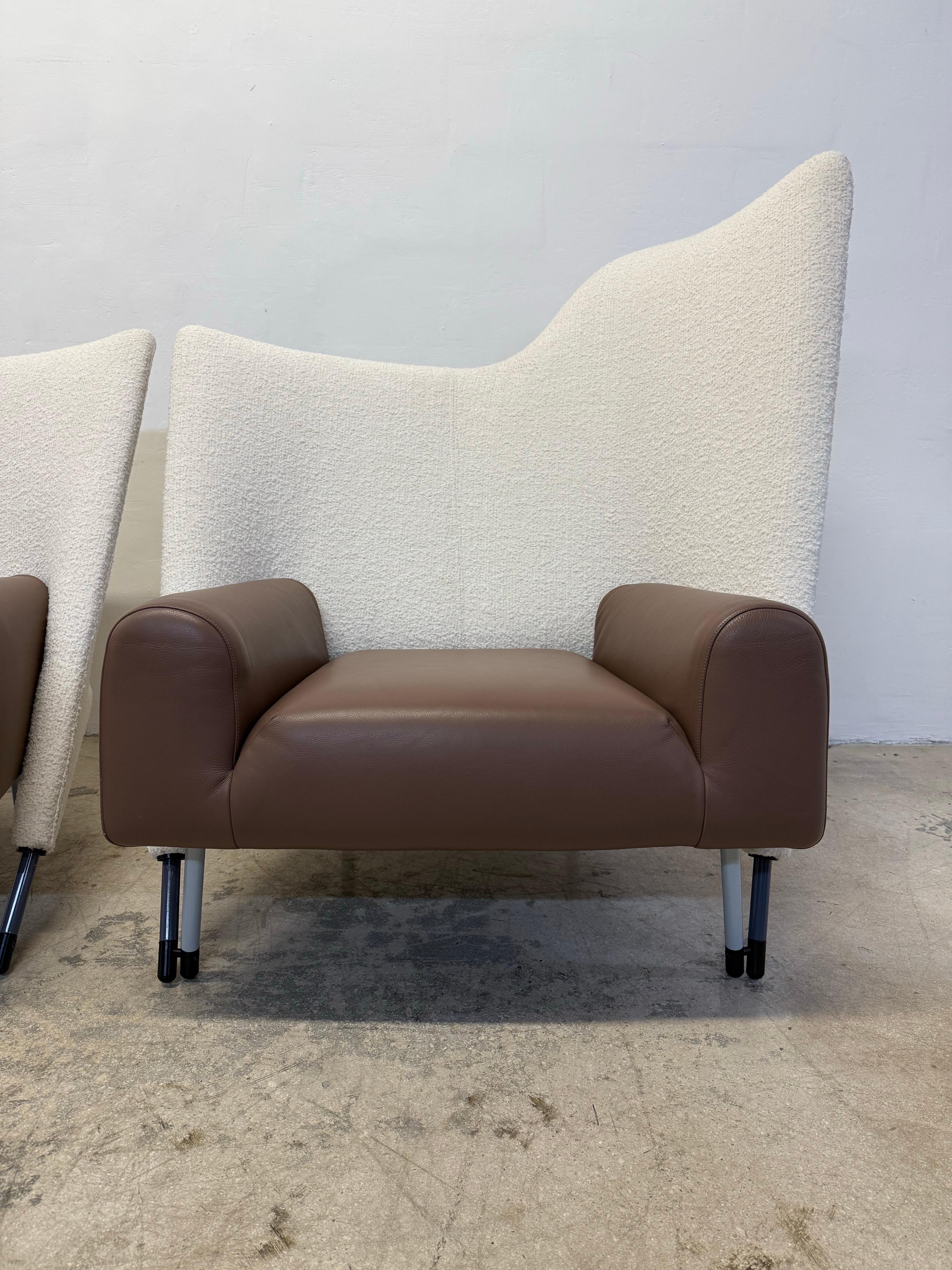 Paolo Deganello “Torso” Leather and Boucle Lounge Arm Chairs for Cassina - Pair For Sale 9