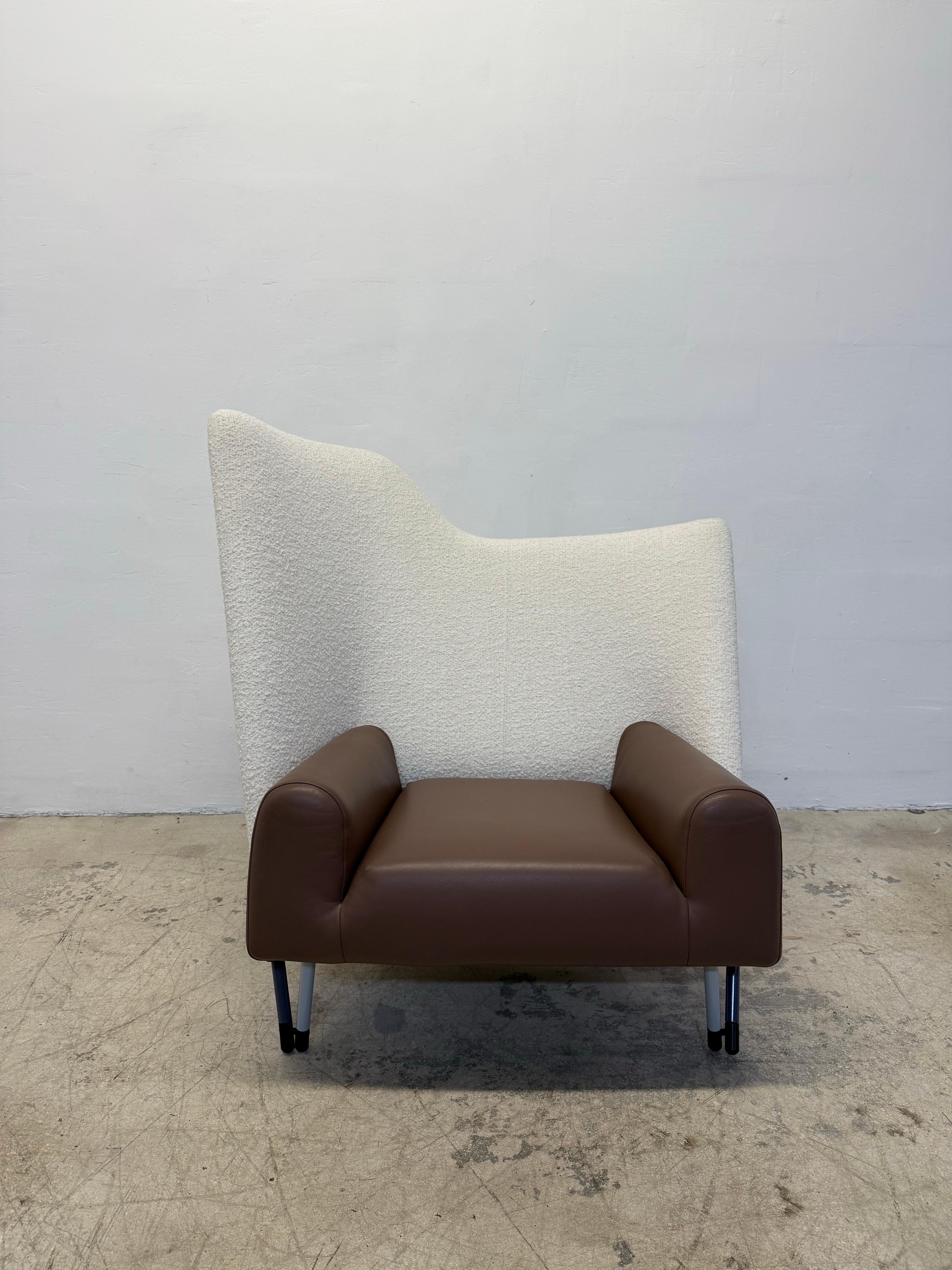 Paolo Deganello “Torso” Leather and Boucle Lounge Arm Chairs for Cassina - Pair For Sale 1