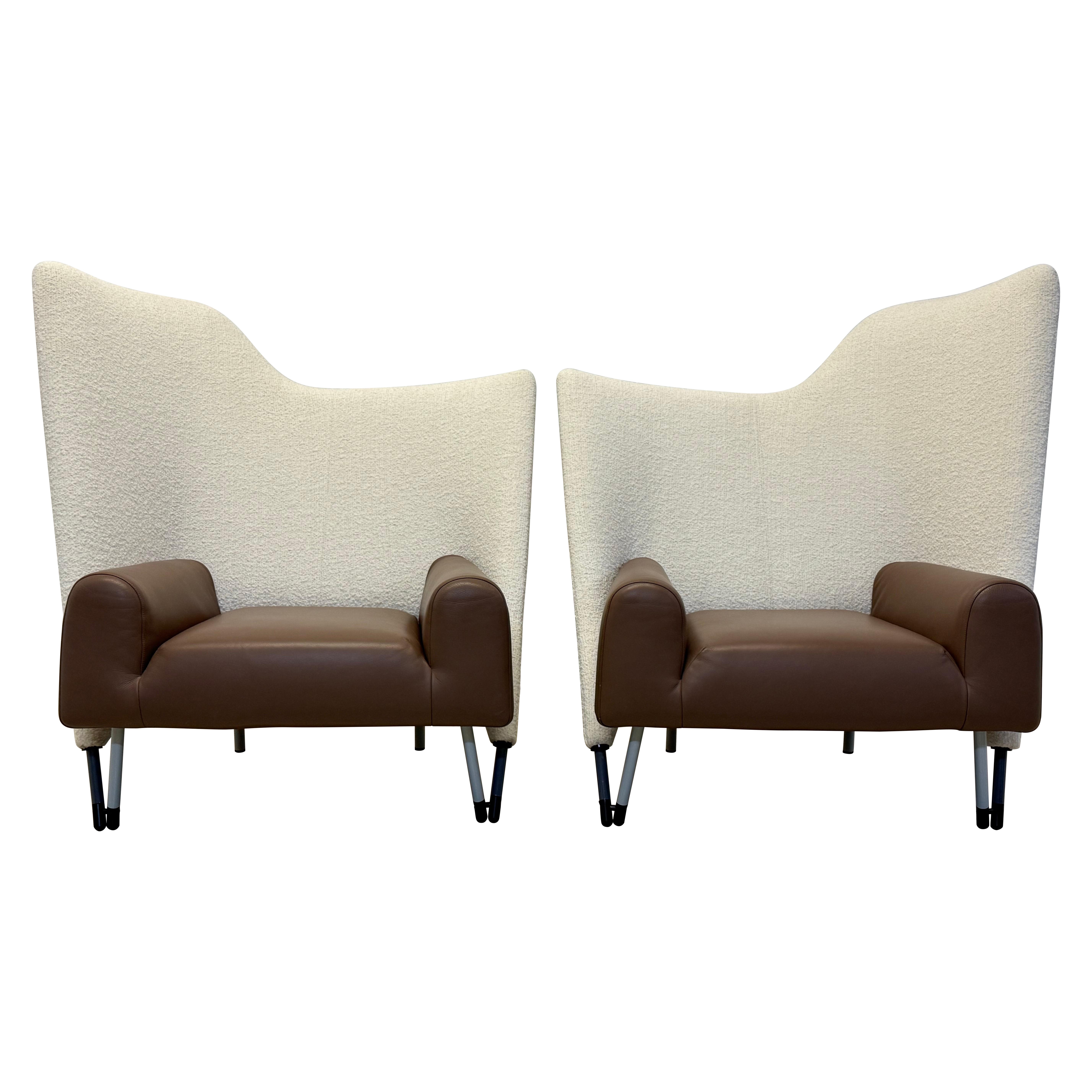 Paolo Deganello “Torso” Leather and Boucle Lounge Arm Chairs for Cassina - Pair