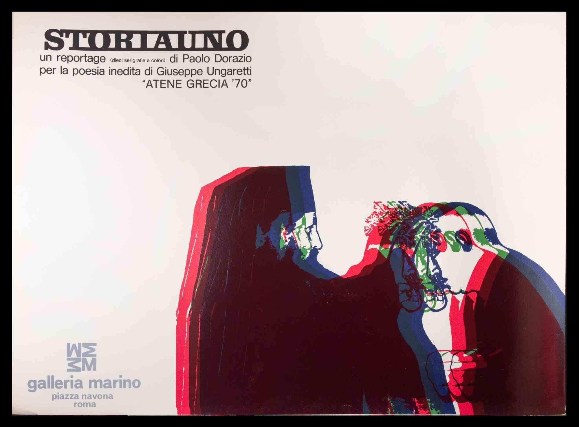 Storiauno For Poem de "Inedita" de Giuseppe Ungaretti est une affiche vintage sur papier réalisée dans les années 1970 par Paolo Dorazio.

L'œuvre a été réalisée à l'occasion de l'exposition qui s'est tenue à la "Marino Gallery" à Rome, en