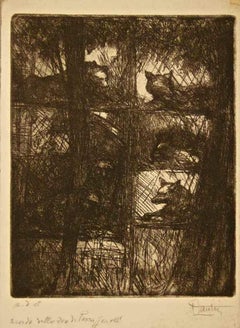 At the Zoo - Etching by Paolo Fantini - Mid-20th Century