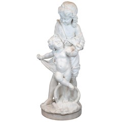 White Marble Statue of Young Children by Folchi