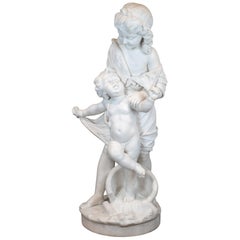 Antique White Marble Statue of Young Children by Paolo Folchi