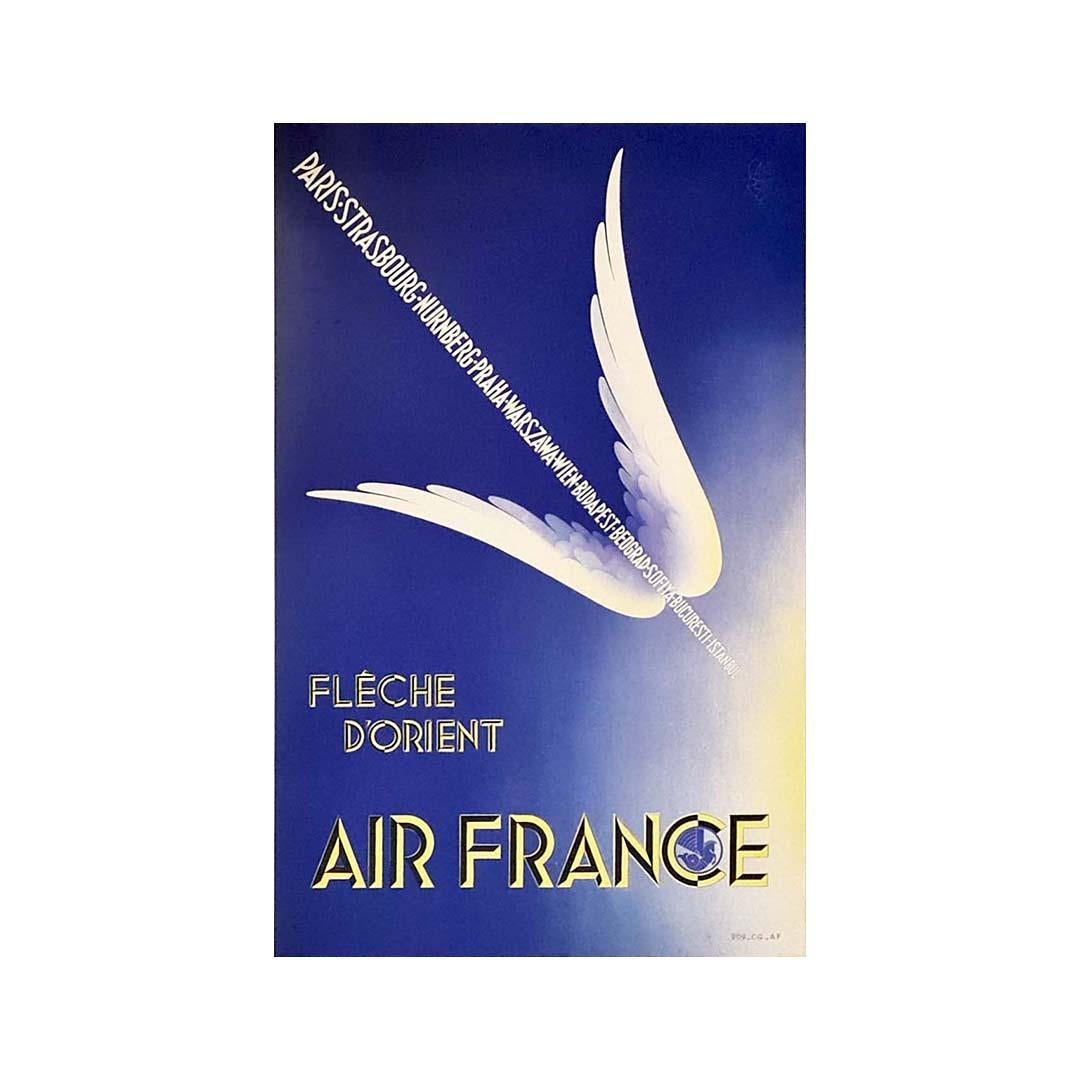1936 Affiche de voyage originale de Garretto pour Air France 