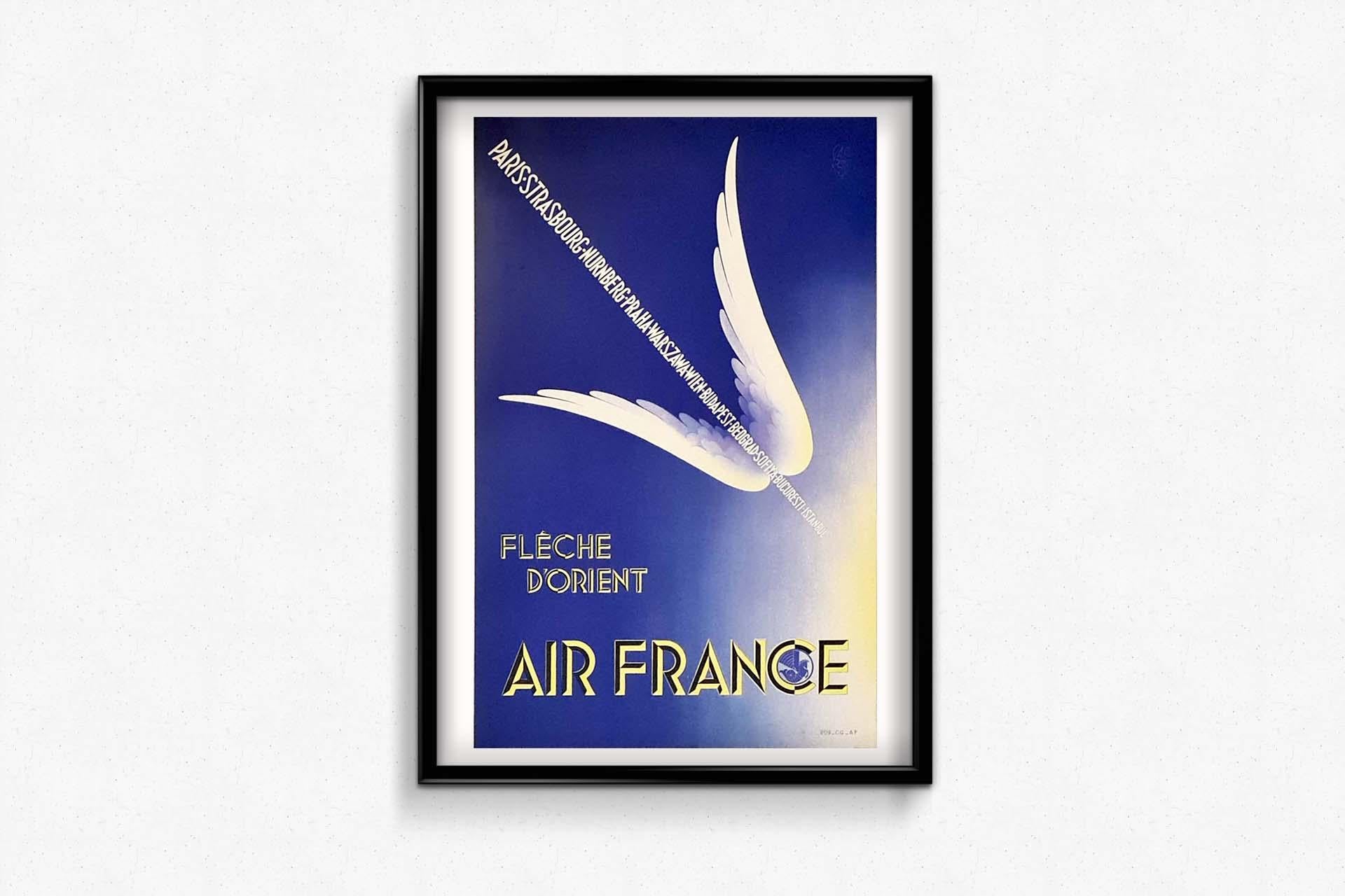 1936 Affiche de voyage originale de Garretto pour Air France 