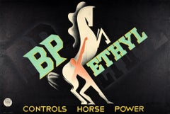 Affiche vintage d'origine BP Ethyl Controls Horse Power, design moderniste Art Déco