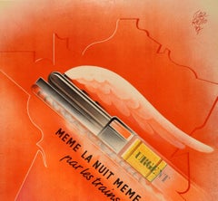 Original Vintage Poster Chemins De Fer Railway Express Train Map Art Deco Design