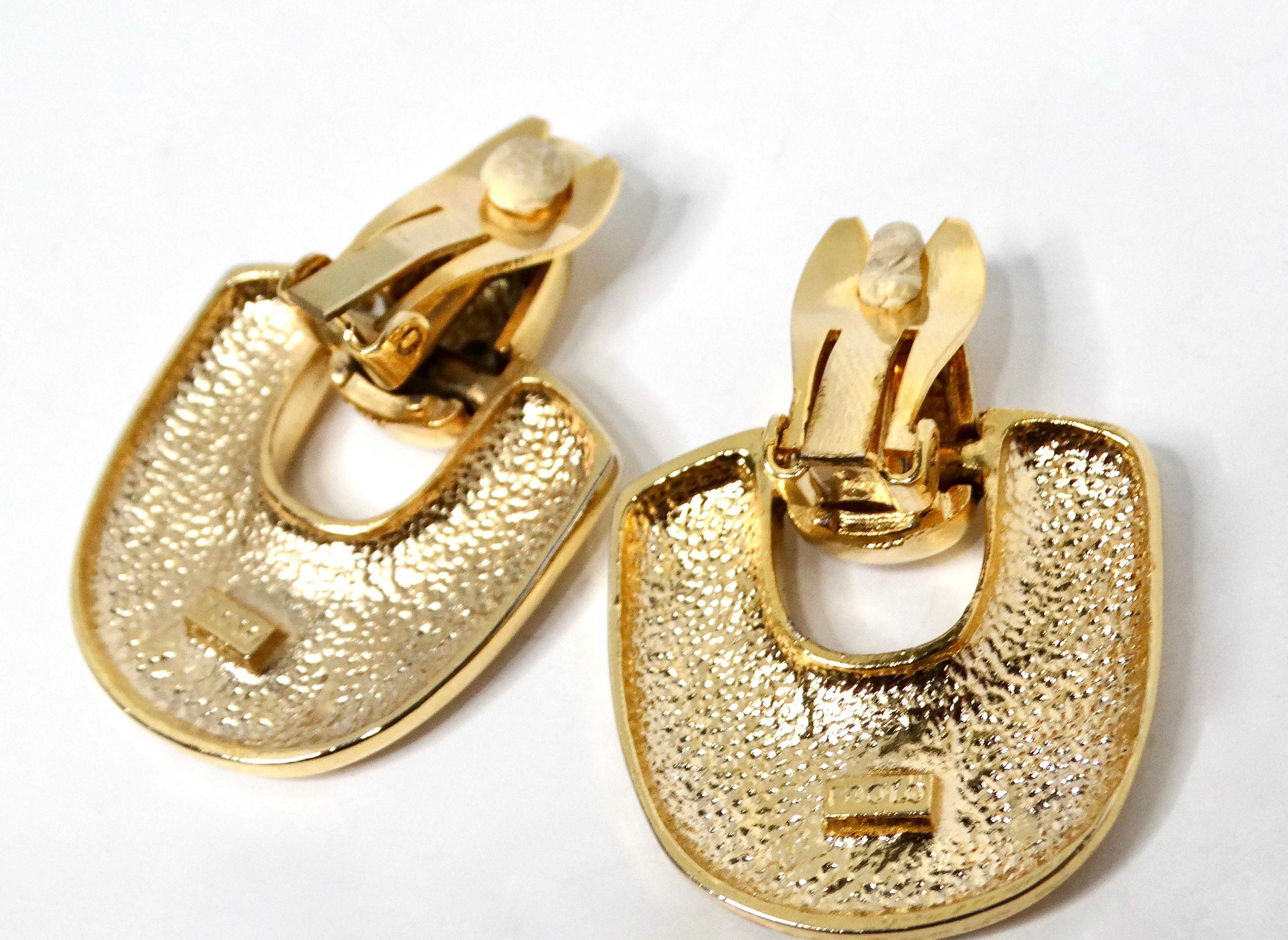 Paolo Gucci 1980s 18k Gold Plated Door Knocker Clip-On Earrings For Sale 2